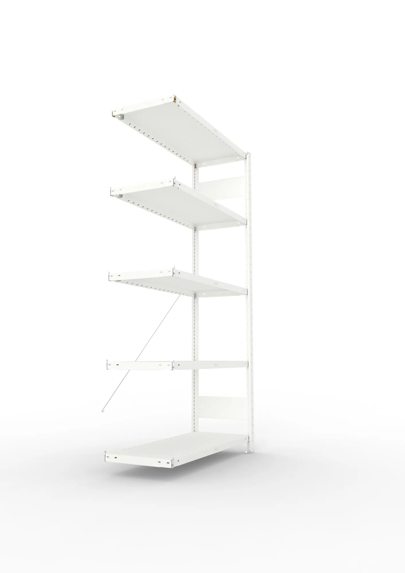 META CLIP, Fachbodenregal, Anbauregal, 2000 x 1000 x 400 mm, Fachlast 230 kg, 5 Ebenen, RAL 7035 – Seitenansicht