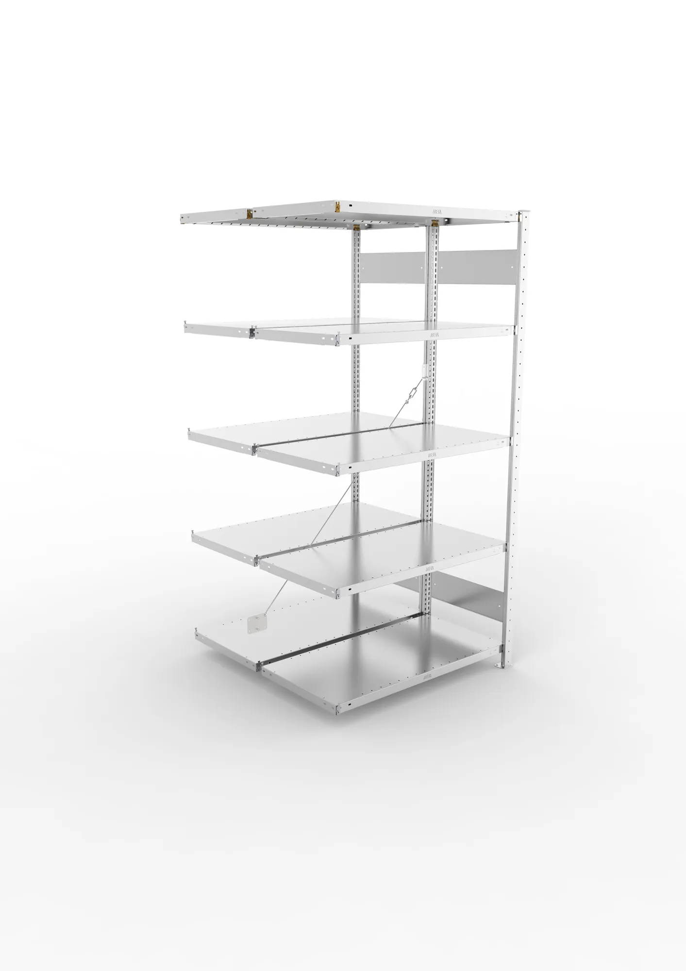 META CLIP, Fachbodenregal, Doppel-Anbauregal, 2000 x 1000 x 500 mm, Fachlast 230 kg, 5 Ebenen, verzinkt – Ansicht von oben