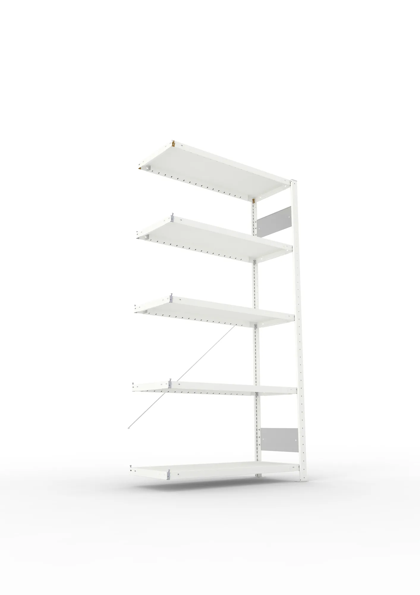 META CLIP S3, Fachbodenregal, Anbauregal, 2000 x 1000 x 400 mm, Fachlast 230 kg, 5 Ebenen, RAL 7035 – Ansicht von unten