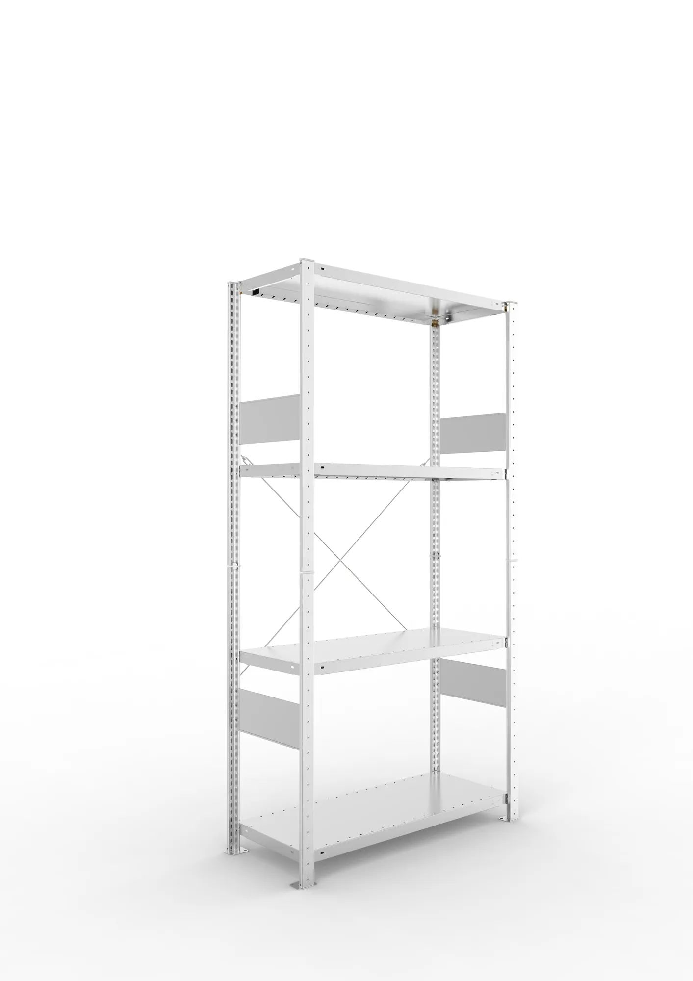 META CLIP SPLIT, Fachbodenregal, Grundregal, 2000 x 1000 x 400 mm, Fachlast 230 kg, 4 Ebenen, verzinkt – Ansicht in Blickhöhe