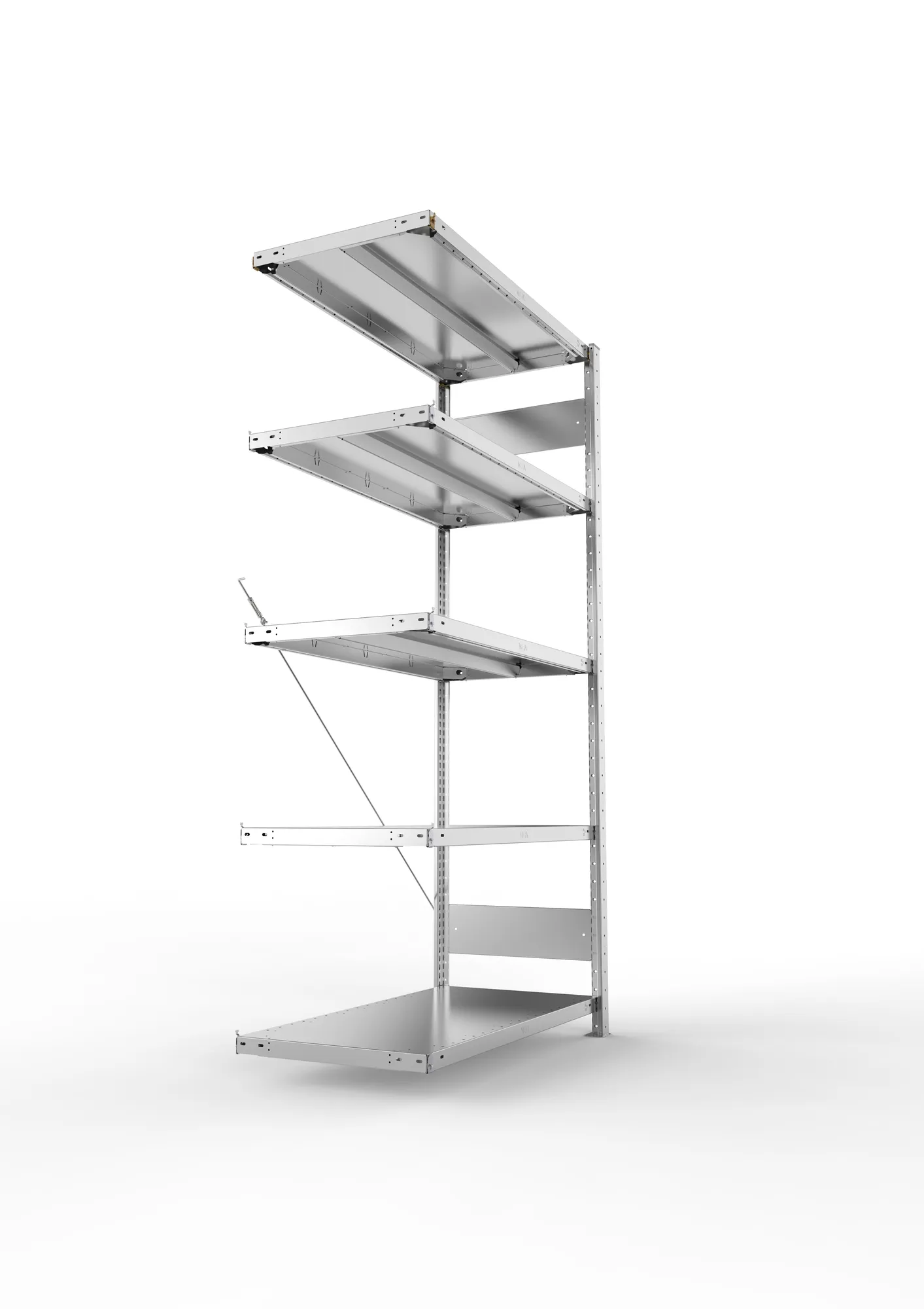 META CLIP, Fachbodenregal, Anbauregal, 2000 x 1000 x 500 mm, Fachlast 330 kg, 5 Ebenen, verzinkt – Seitenansicht