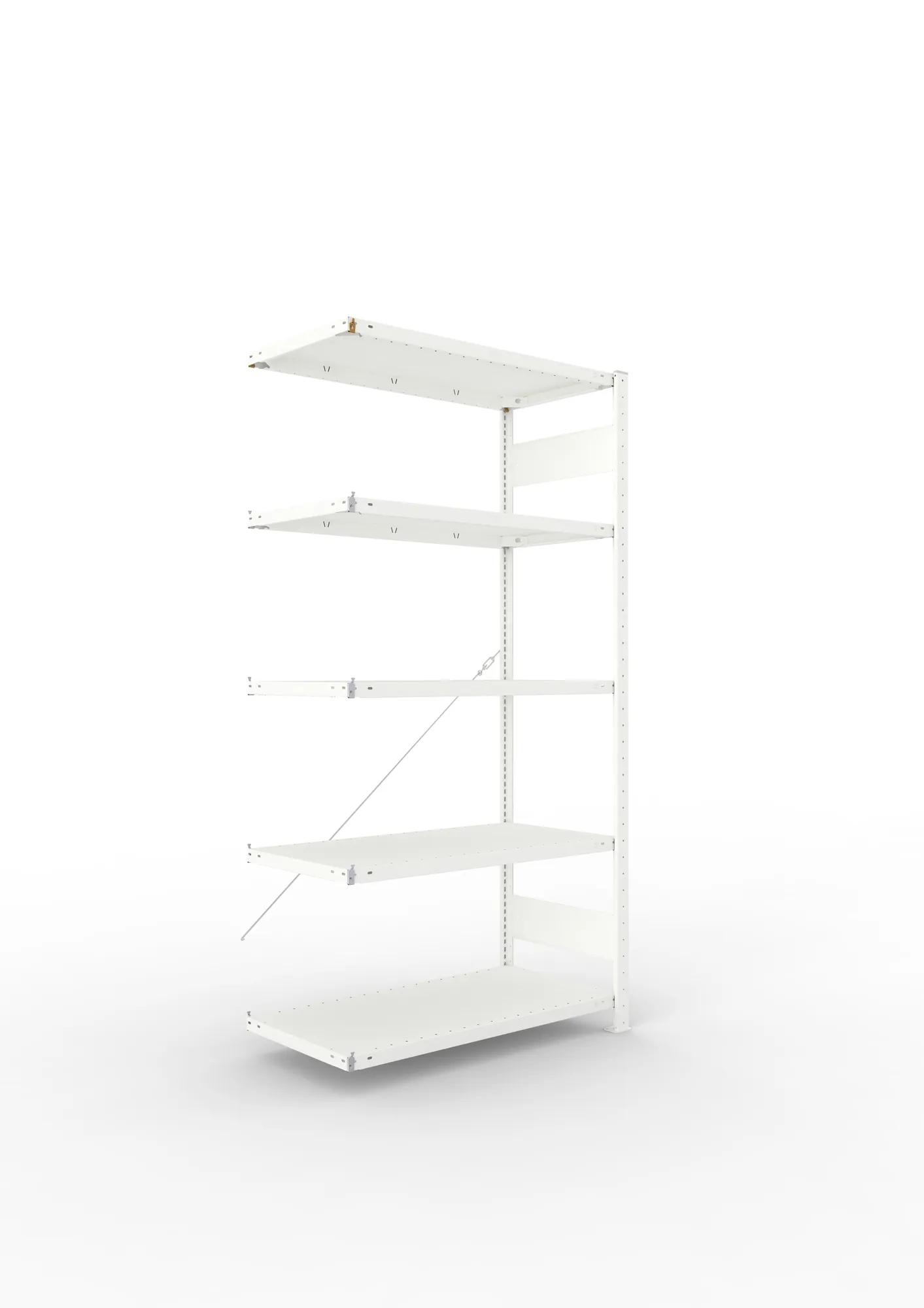 META CLIP, Fachbodenregal, Anbauregal, 2000 x 1000 x 500 mm, Fachlast 150 kg, 5 Ebenen, RAL 7035 – Ansicht in Blickhöhe