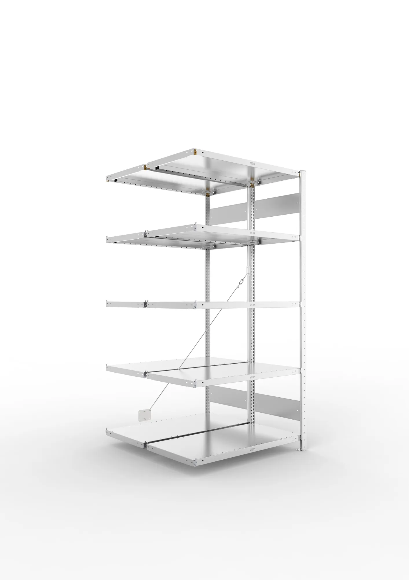 META CLIP, Fachbodenregal, Doppel-Anbauregal, 2000 x 1000 x 500 mm, Fachlast 230 kg, 5 Ebenen, verzinkt – Ansicht in Blickhöhe