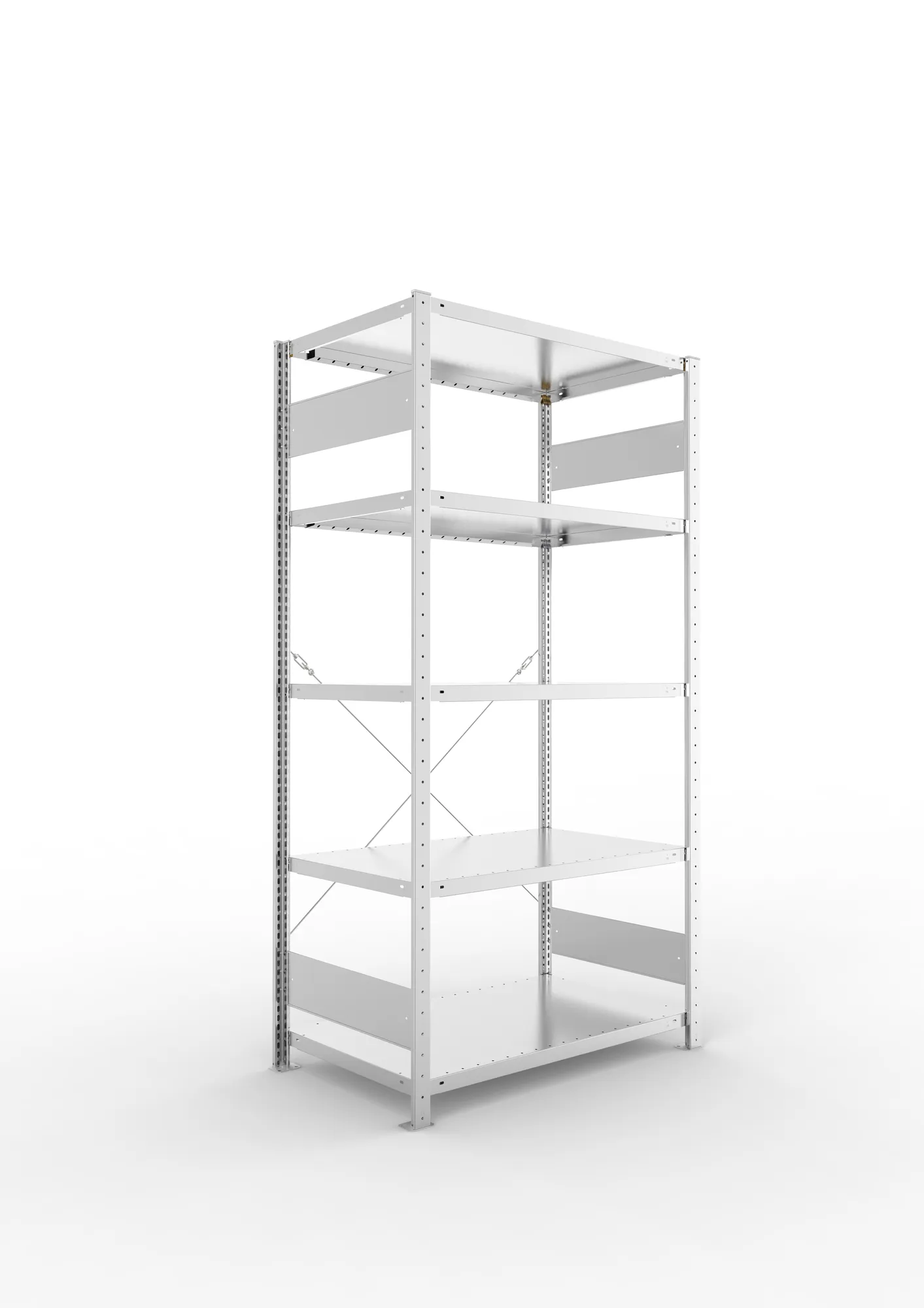 META CLIP S3, Fachbodenregal, Grundregal, 2000 x 1000 x 600 mm, Fachlast 230 kg, 5 Ebenen, verzinkt – Ansicht in Blickhöhe