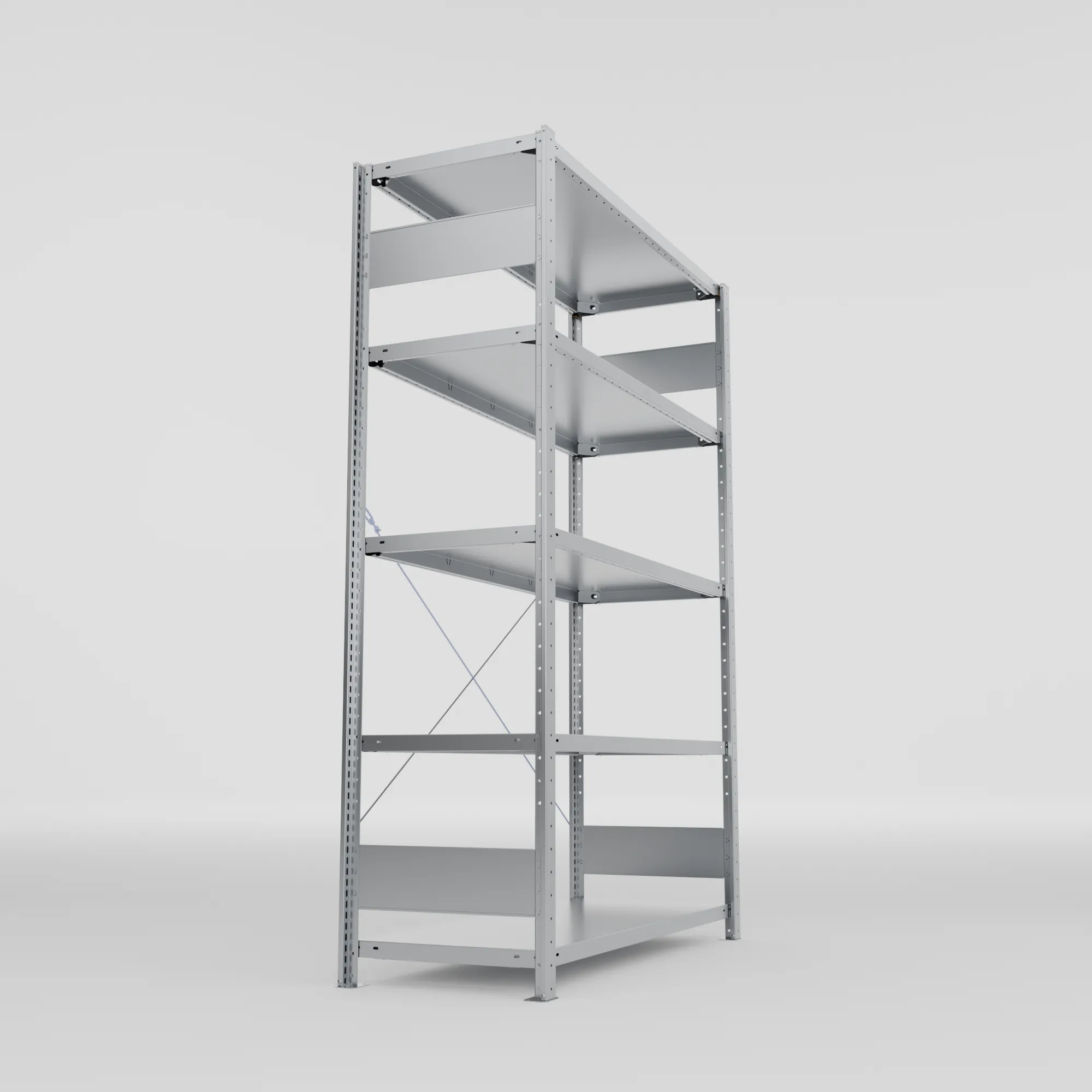 META CLIP S3, Fachbodenregal, Grundregal, 2000 x 1300 x 500 mm, Fachlast 150 kg, 5 Ebenen, verzinkt – Seitenansicht