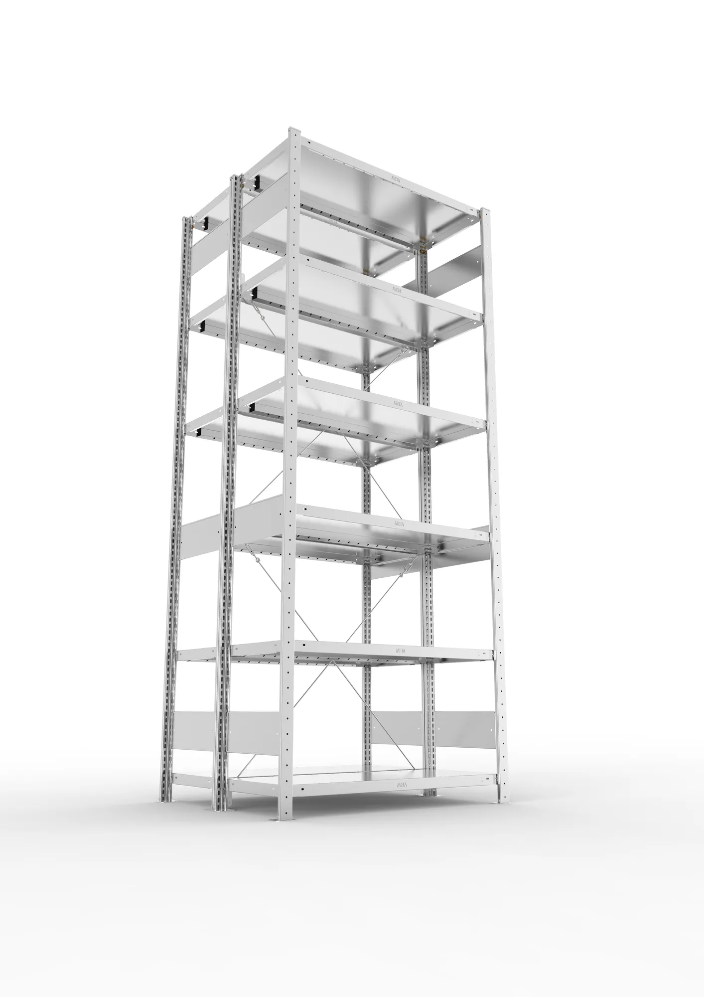 META CLIP, Fachbodenregal, Doppel-Grundregal, 2500 x 1000 x 400 mm, Fachlast 230 kg, 6 Ebenen, verzinkt – Ansicht von unten