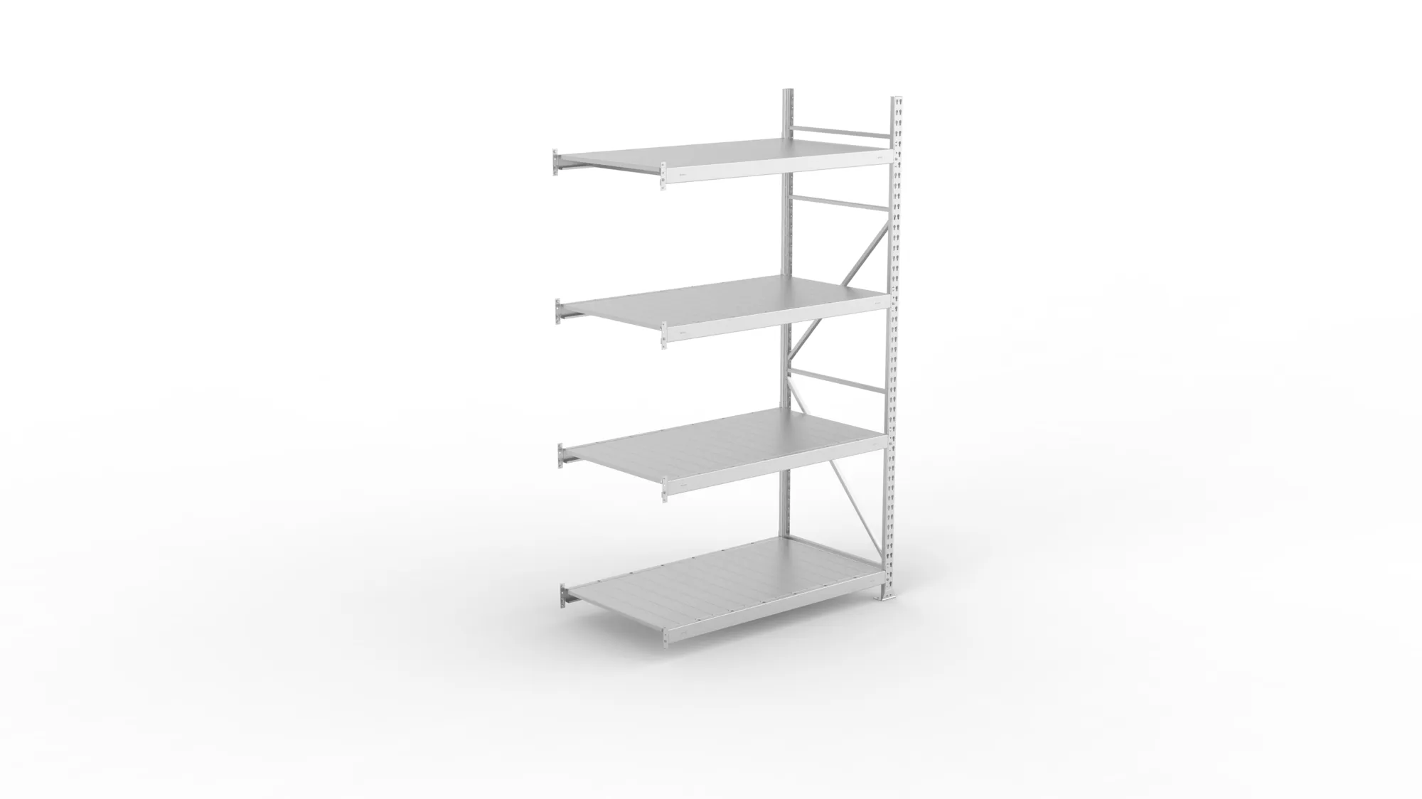 META MINI-RACK, Weitspannregal, Anbauregal, 2500 x 1400 x 800 mm, Fachlast 600 kg, Stahlpaneelböden, 4 Ebenen – Ansicht von oben