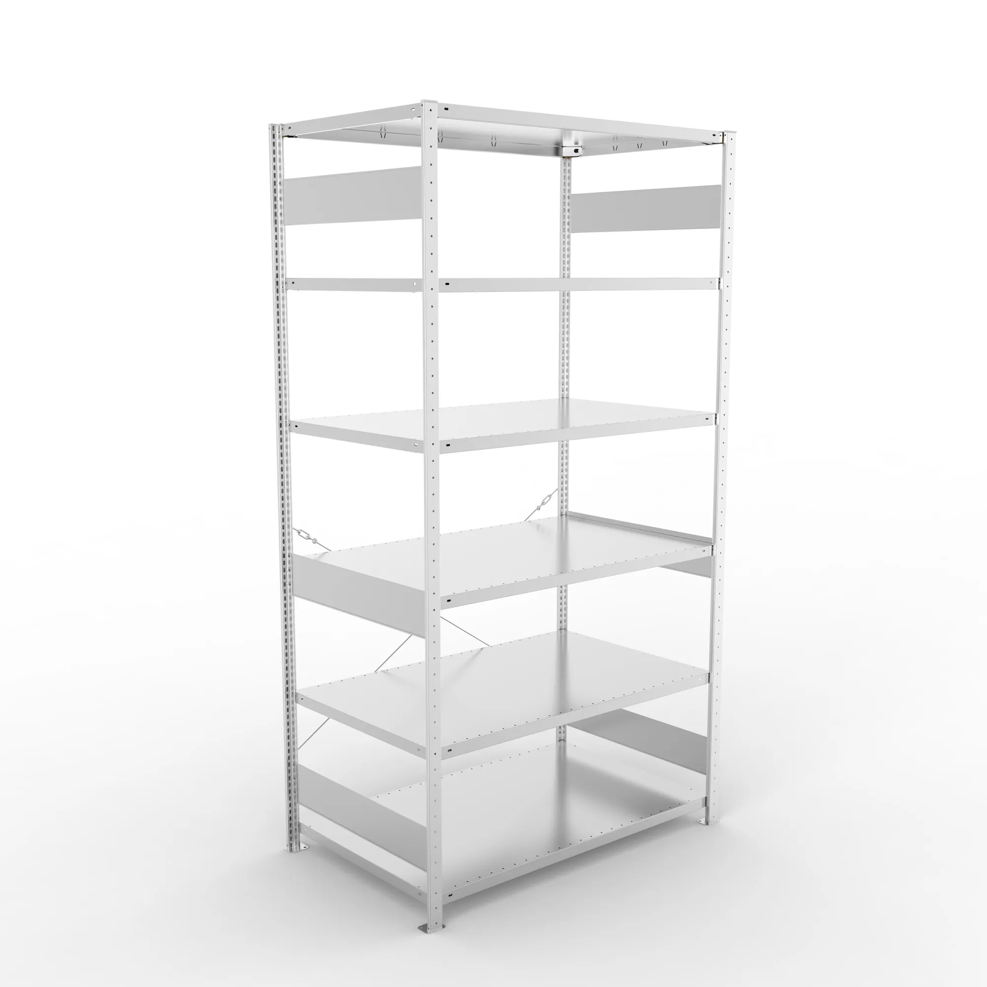 META CLIP S3, Fachbodenregal, Grundregal, 2500 x 1300 x 800 mm, Fachlast 230 kg, 6 Ebenen, verzinkt – Ansicht von oben