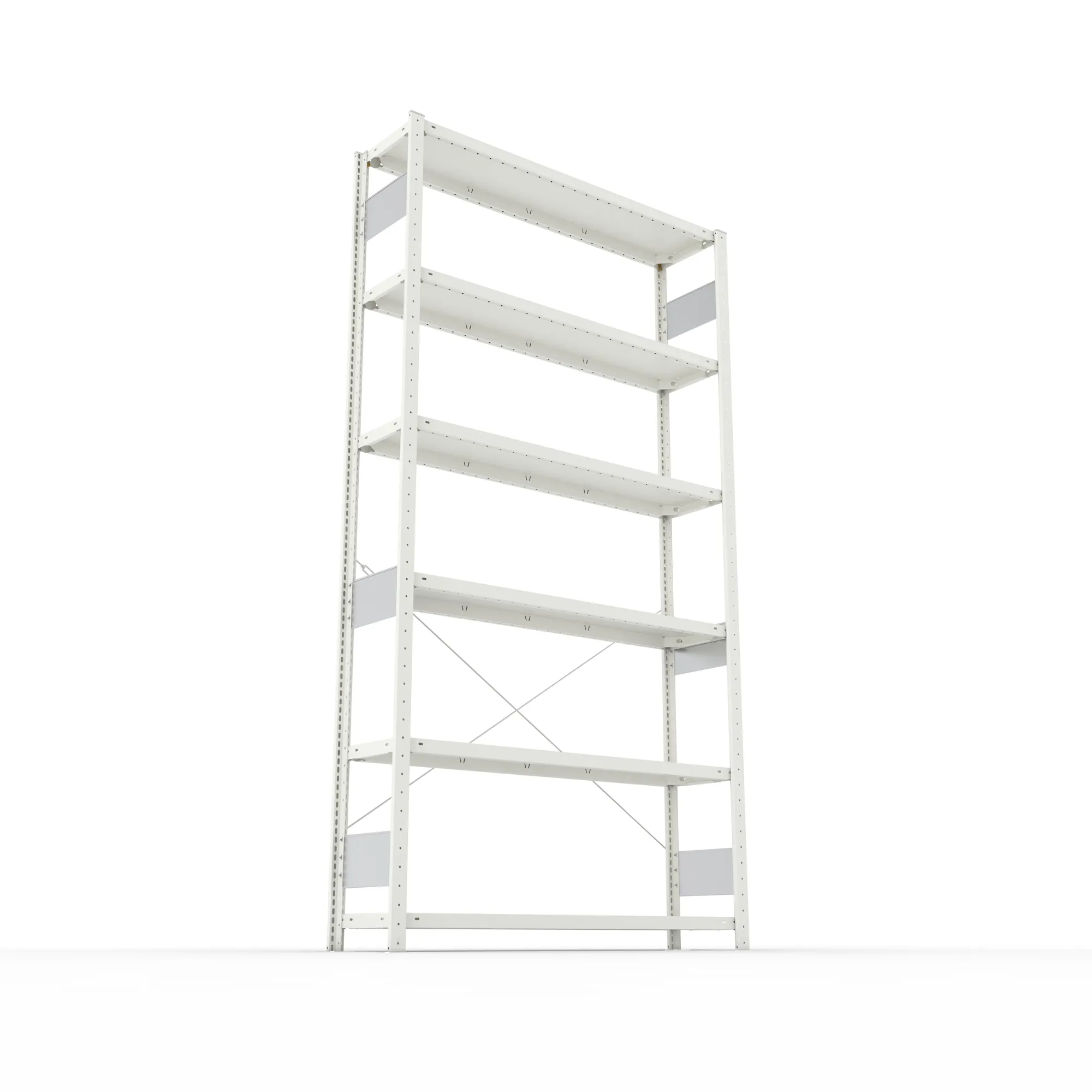 META CLIP S3, Fachbodenregal, Grundregal, 2500 x 1300 x 300 mm, Fachlast 230 kg, 6 Ebenen, RAL 7035 – Ansicht von unten