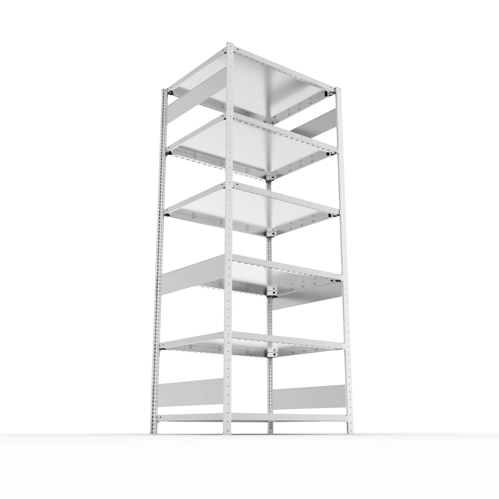 META CLIP S3, Fachbodenregal, Grundregal, 2500 x 1000 x 800 mm, Fachlast 230 kg, 6 Ebenen, Längsriegel, verzinkt – Ansicht von unten