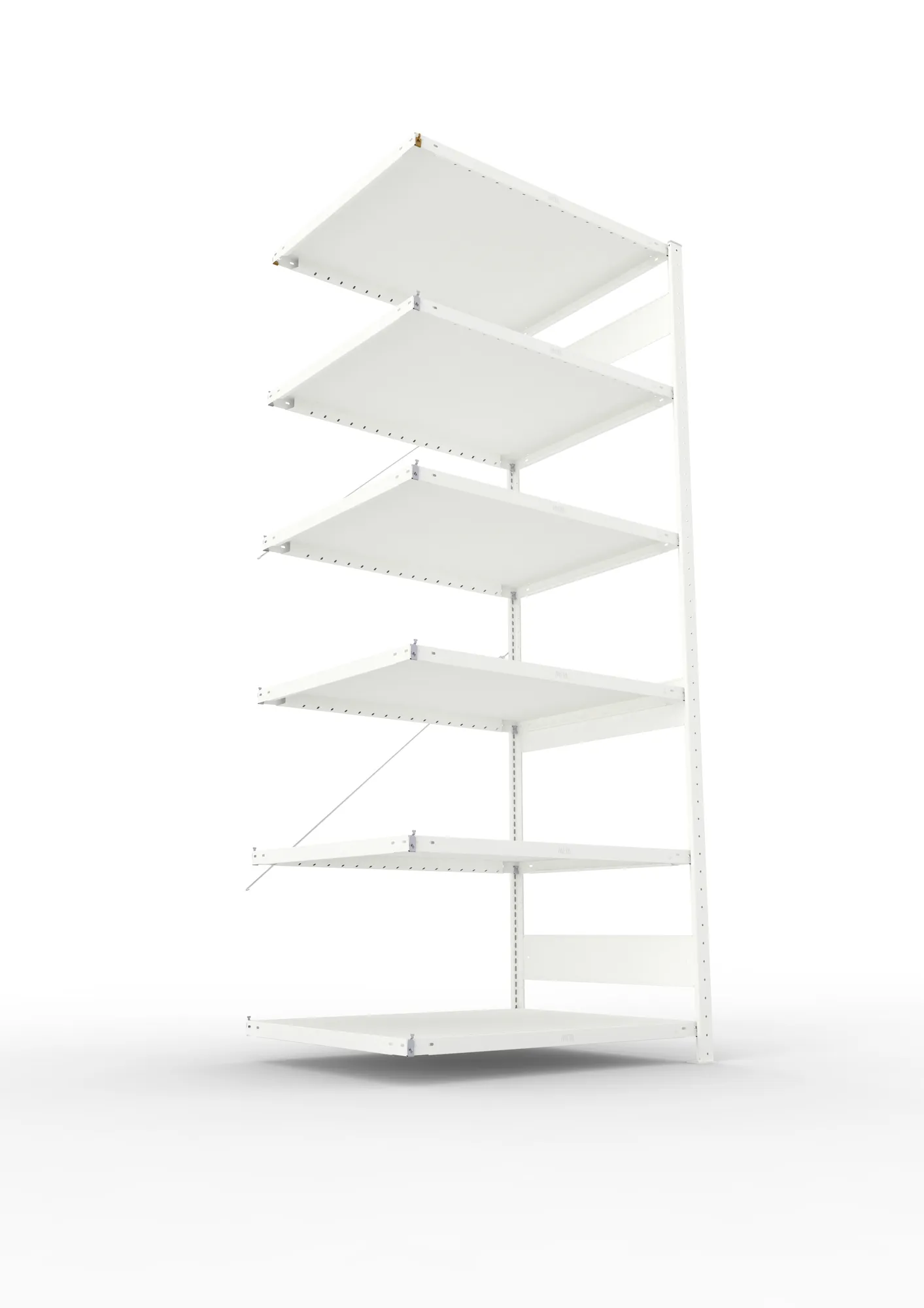 META CLIP, Fachbodenregal, Anbauregal, 2500 x 1000 x 800 mm, Fachlast 230 kg, 6 Ebenen, RAL 7035 – Ansicht von unten