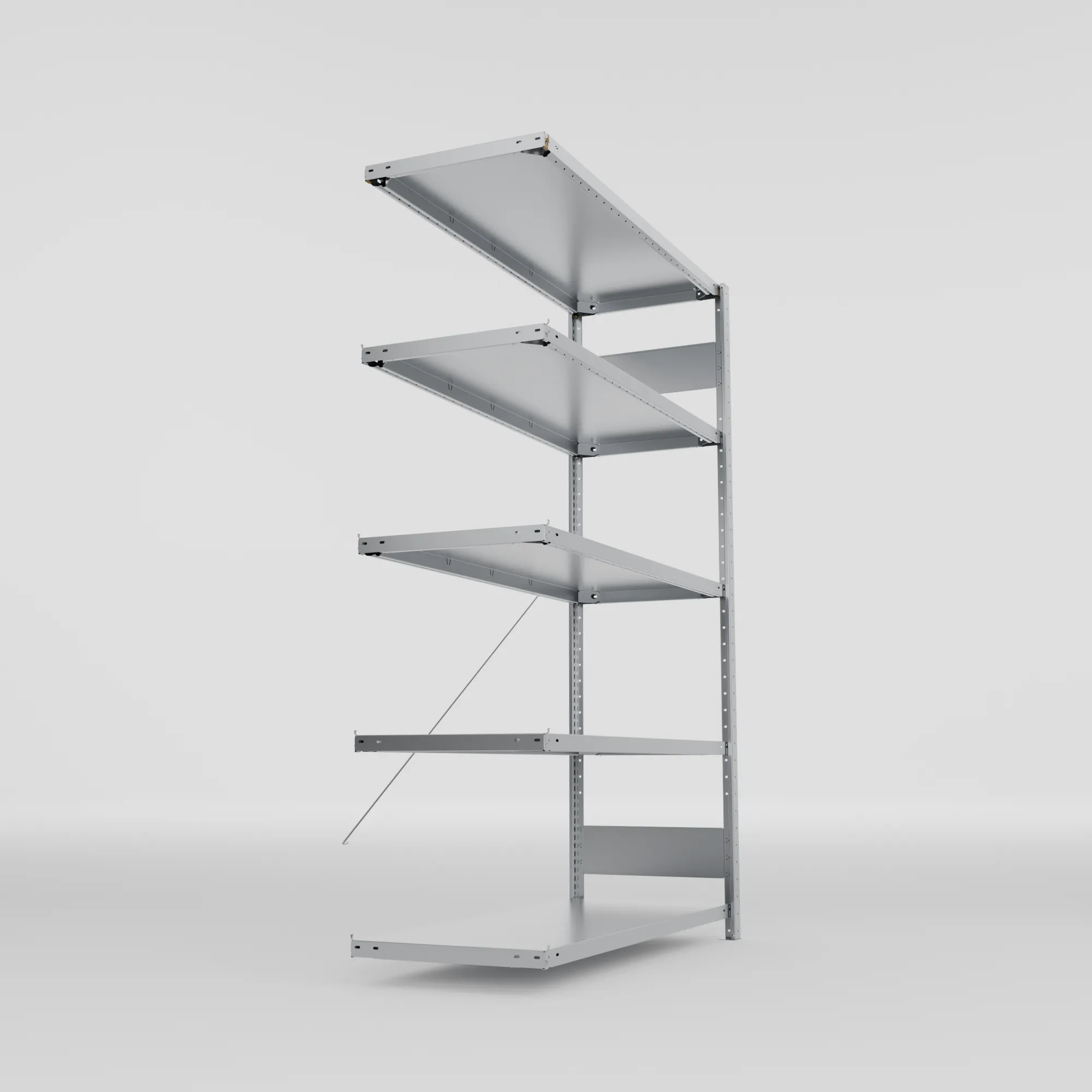 META CLIP S3, Fachbodenregal, Anbauregal, 2000 x 1300 x 500 mm, Fachlast 150 kg, 5 Ebenen, verzinkt – Seitenansicht