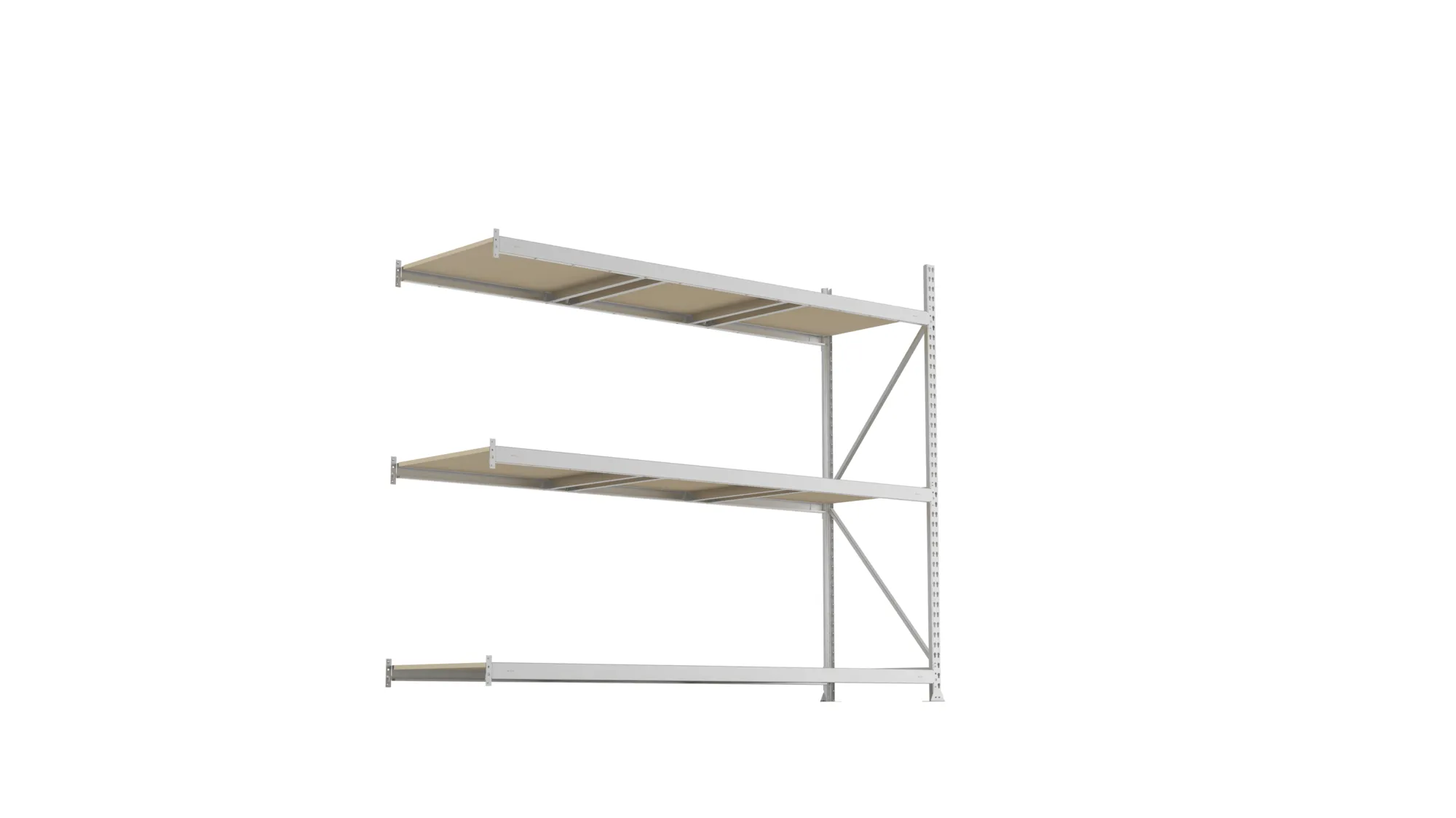 META MINI-RACK, Weitspannregal, Anbauregal, 2200 x 2600 x 800 mm, Fachlast 490 kg, Spanplattenböden, 3 Ebenen – Ansicht von unten
