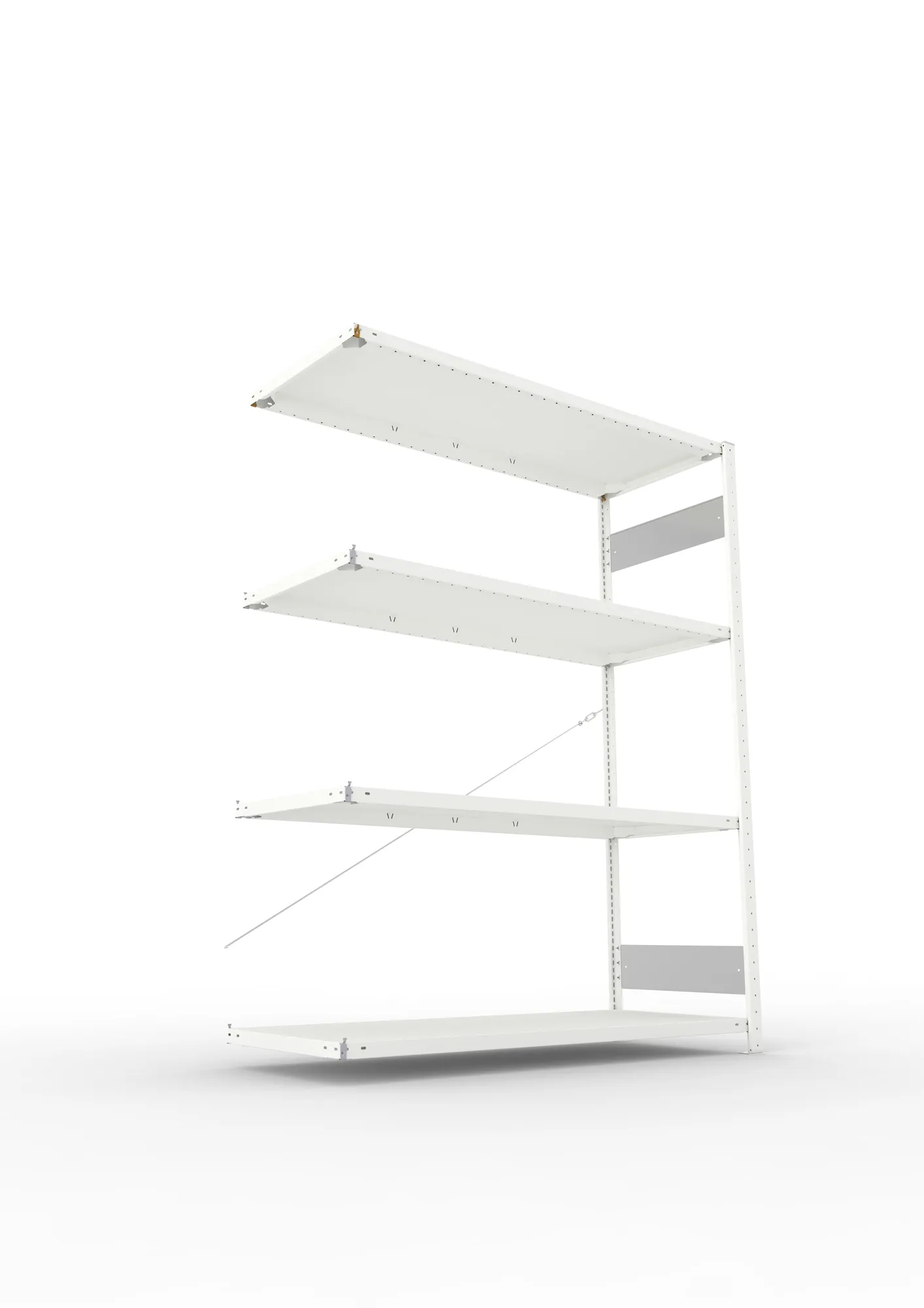 META CLIP S3, Fachbodenregal, Anbauregal, 2000 x 1500 x 600 mm, Fachlast 200 kg, 4 Ebenen, RAL 7035 – Ansicht von unten