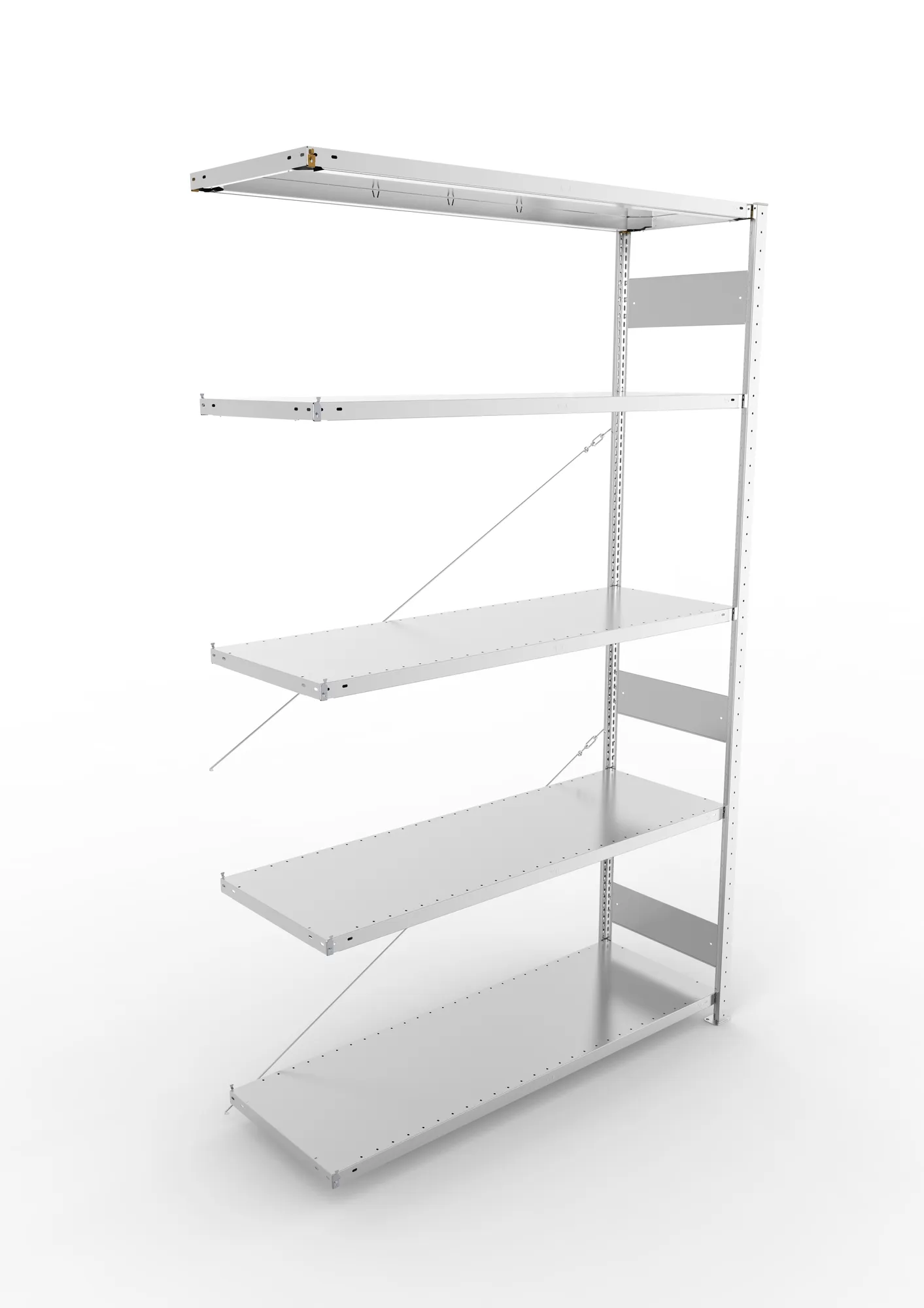 META CLIP S3, Fachbodenregal, Anbauregal, 2500 x 1500 x 500 mm, Fachlast 200 kg, 5 Ebenen, verzinkt – Ansicht von oben