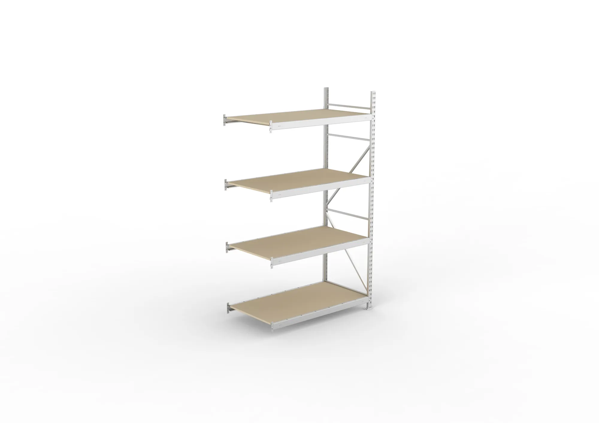 META MINI-RACK, Weitspannregal, Anbauregal, 2500 x 1400 x 800 mm, Fachlast 600 kg, Spanplattenböden, 4 Ebenen – Ansicht von oben