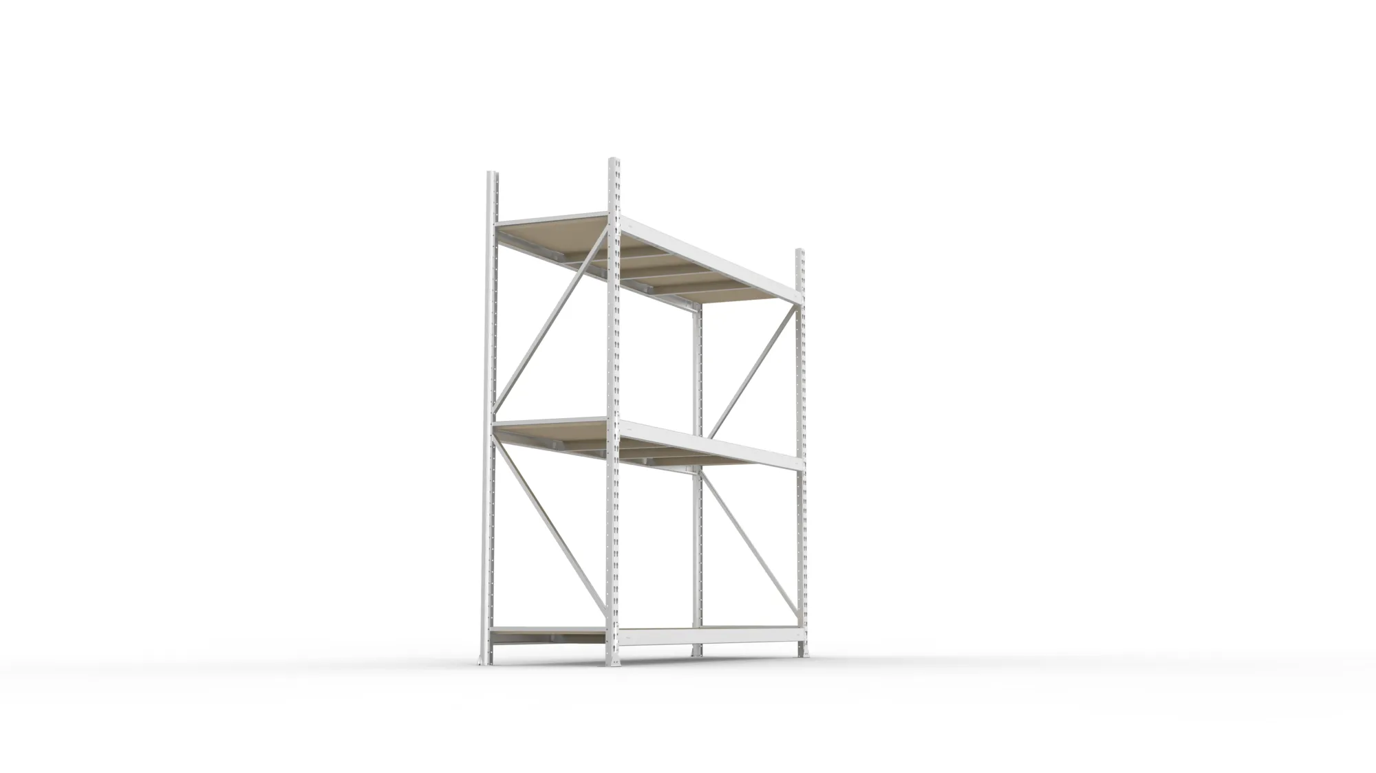 META MINI-RACK, Weitspannregal, Grundregal, 2200 x 2200 x 650 mm, Fachlast 600 kg, Spanplattenböden, 3 Ebenen – Seitenansicht