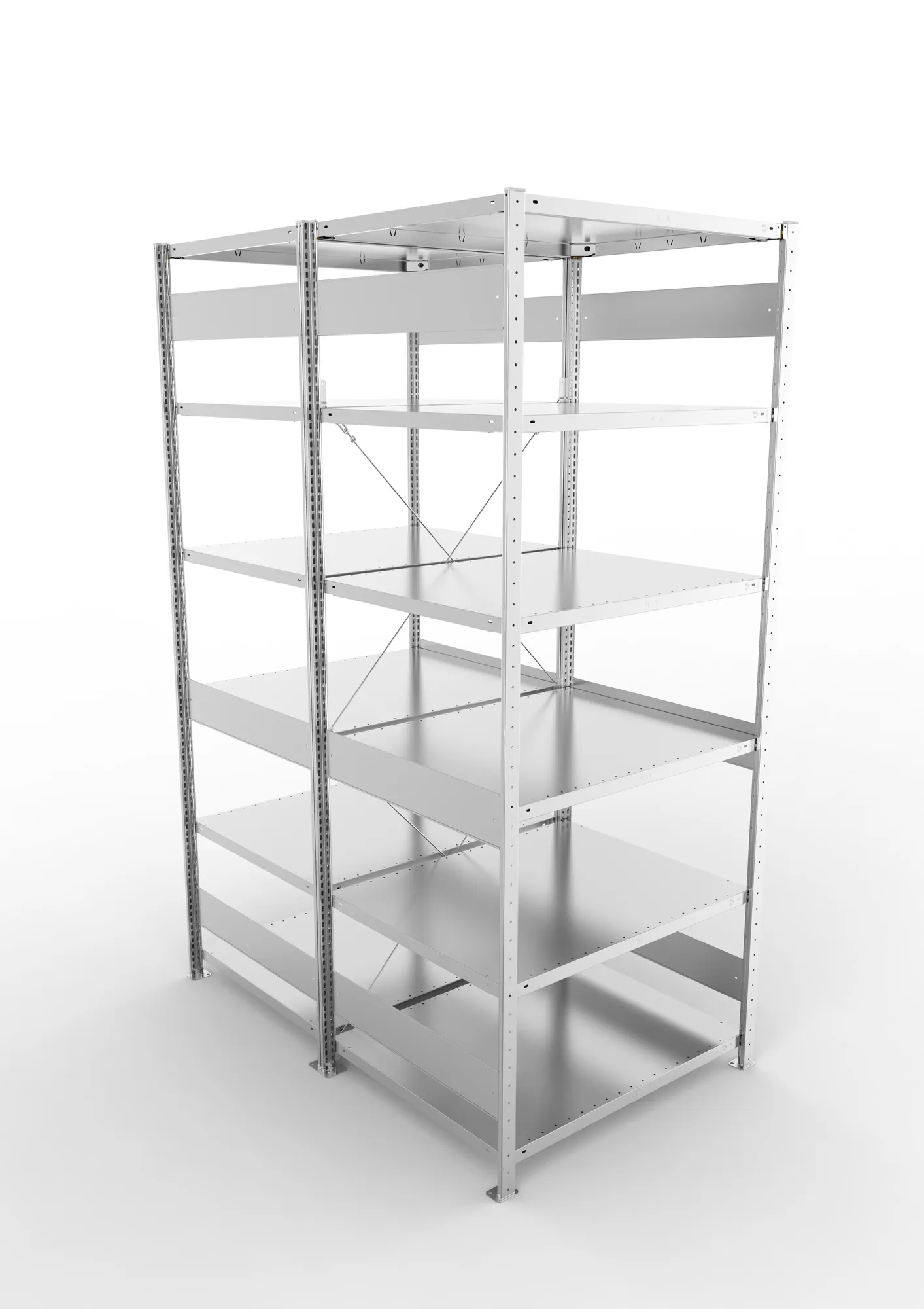 META CLIP, Fachbodenregal, Doppel-Grundregal, 2500 x 1000 x 800 mm, Fachlast 230 kg, 6 Ebenen, verzinkt – Ansicht von oben