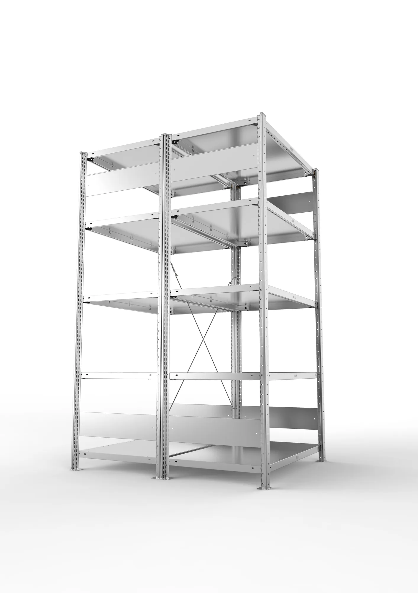 META CLIP, Fachbodenregal, Doppel-Grundregal, 2000 x 1000 x 600 mm, Fachlast 150 kg, 5 Ebenen, verzinkt – Seitenansicht