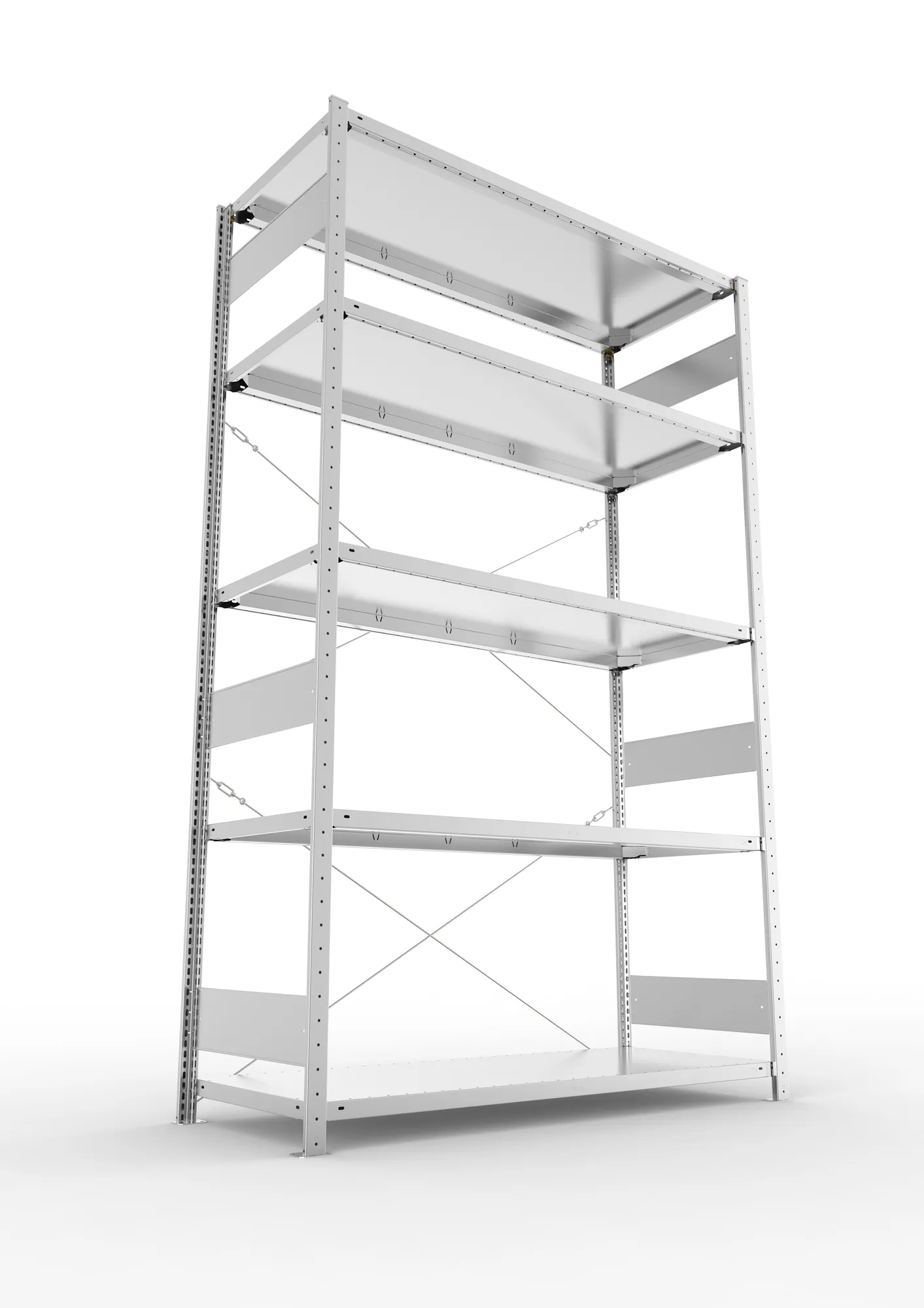 META CLIP S3, Fachbodenregal, Grundregal, 2500 x 1500 x 600 mm, Fachlast 200 kg, 5 Ebenen, verzinkt – Ansicht von unten