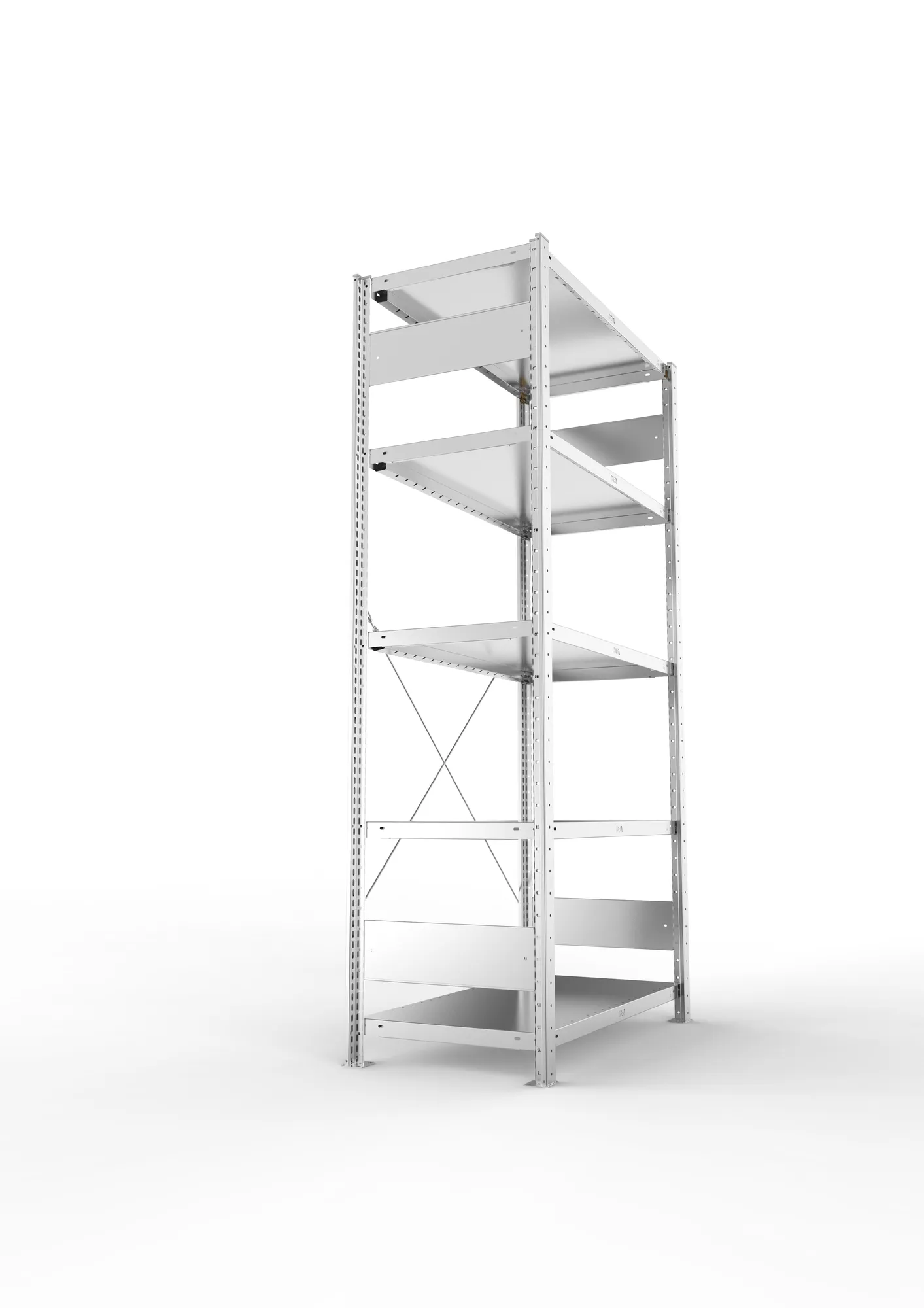 META CLIP, Fachbodenregal, Grundregal, 2000 x 1000 x 500 mm, Fachlast 230 kg, 5 Ebenen, verzinkt – Seitenansicht