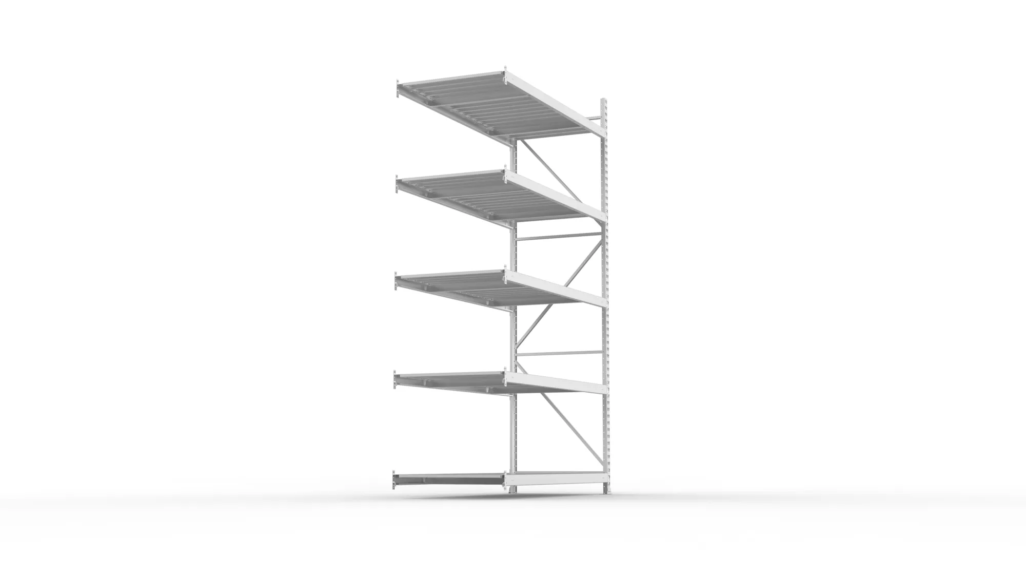META MINI-RACK, Weitspannregal, Anbauregal, 3000 x 1800 x 800 mm, Fachlast 600 kg, Stahlpaneelböden, 5 Ebenen – Seitenansicht