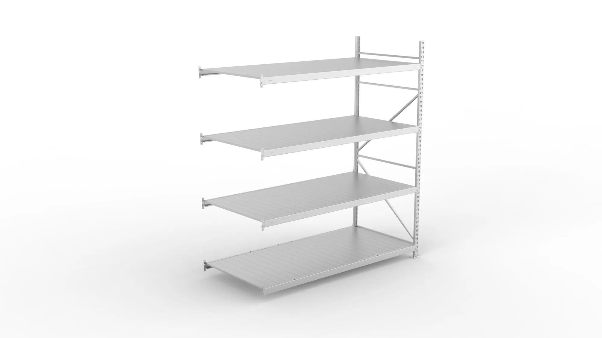 META MINI-RACK, Weitspannregal, Anbauregal, 2500 x 2200 x 1050 mm, Fachlast 600 kg, Stahlpaneelböden, 4 Ebenen – Ansicht von oben