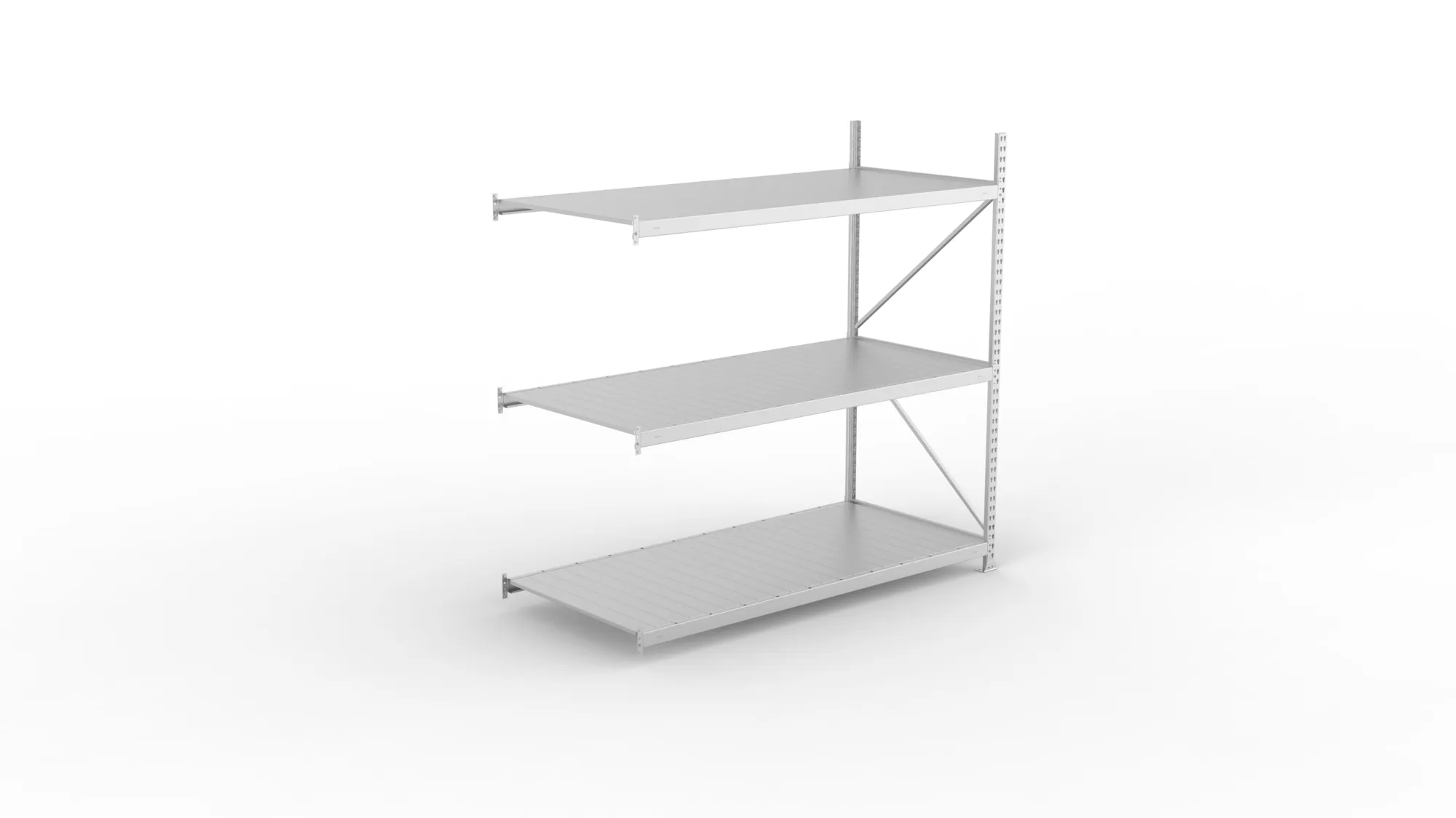 META MINI-RACK, Weitspannregal, Anbauregal, 2200 x 2200 x 1050 mm, Fachlast 600 kg, Stahlpaneelböden, 3 Ebenen – Ansicht von oben