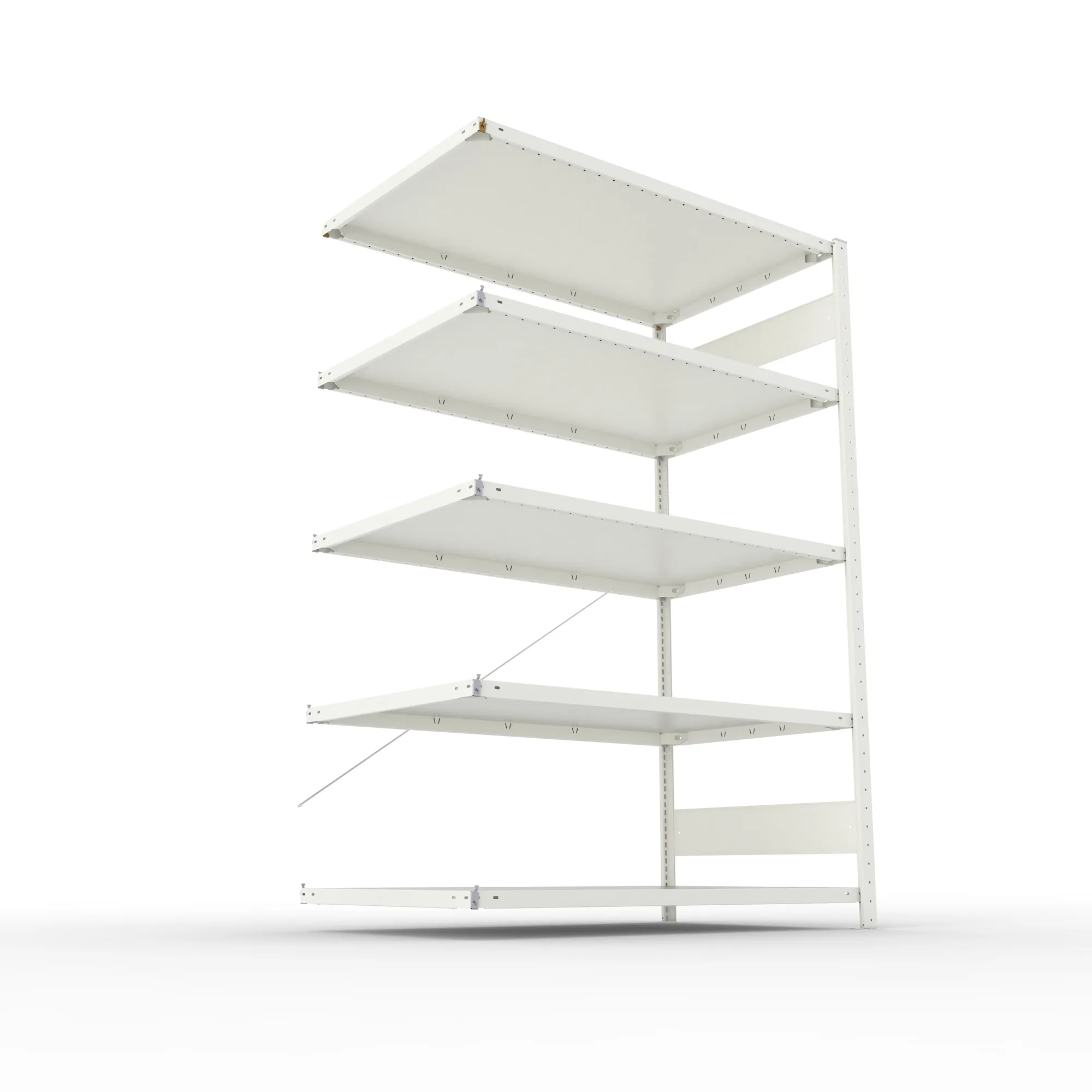 META CLIP, Fachbodenregal, Anbauregal, 2000 x 1300 x 800 mm, Fachlast 230 kg, 5 Ebenen, RAL 7035 – Ansicht von unten