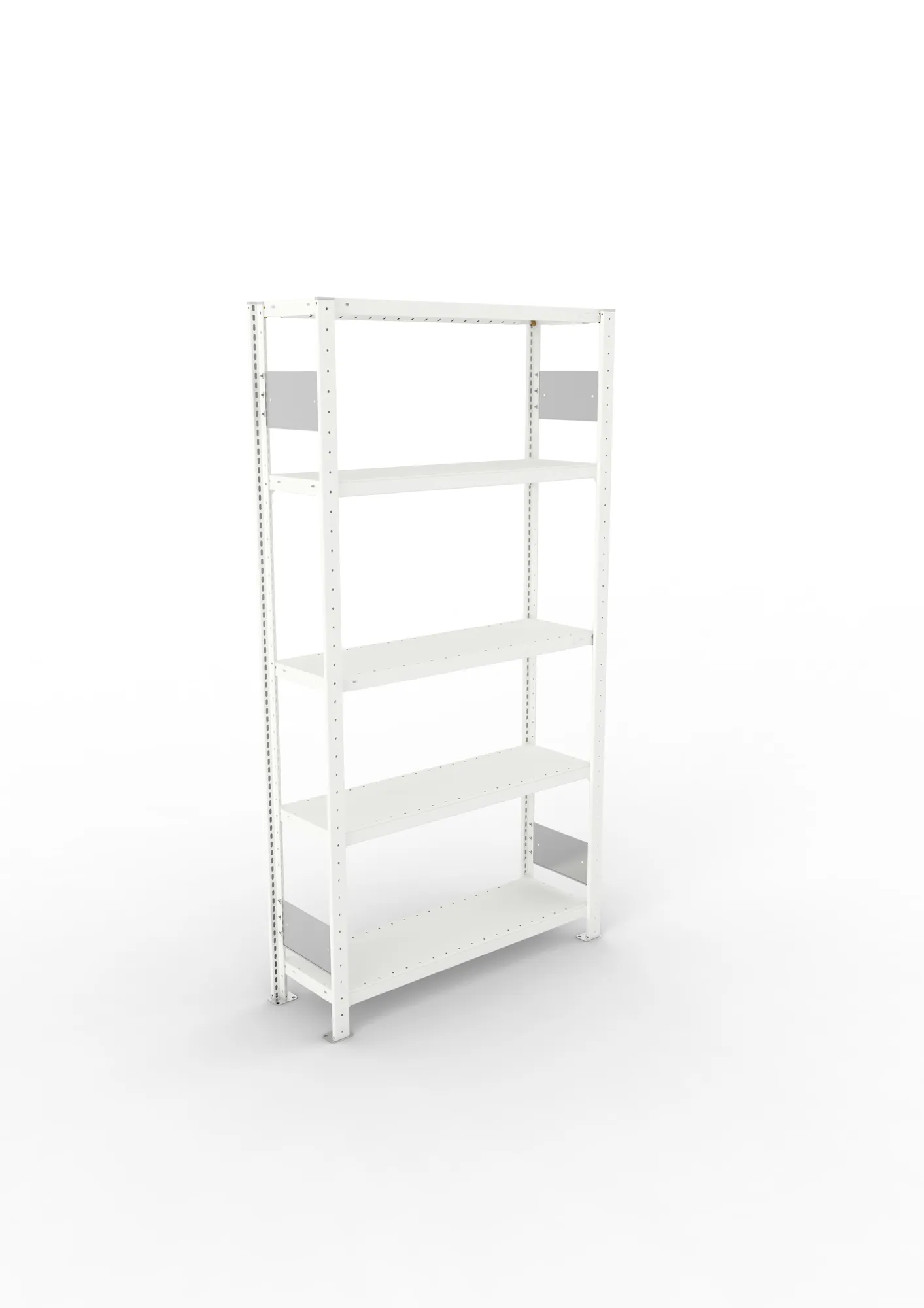META CLIP S3, Fachbodenregal, Grundregal, 2000 x 1000 x 300 mm, Fachlast 230 kg, 5 Ebenen, Längsriegel, RAL 7035 – Ansicht von oben