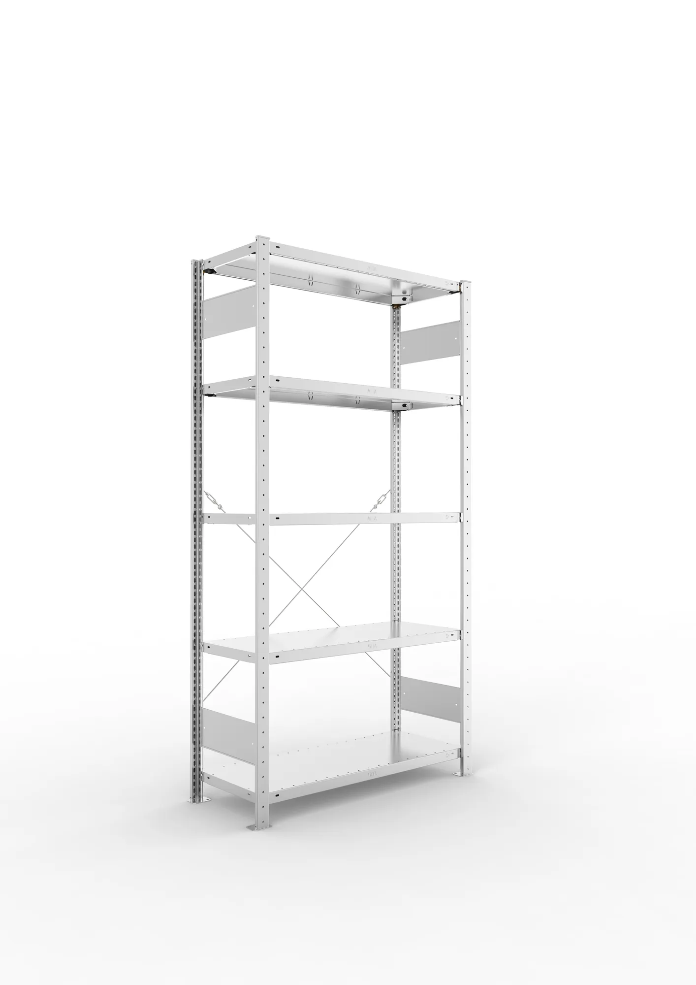 META CLIP, Fachbodenregal, Grundregal, 2000 x 1000 x 400 mm, Fachlast 150 kg, 5 Ebenen, verzinkt – Ansicht in Blickhöhe