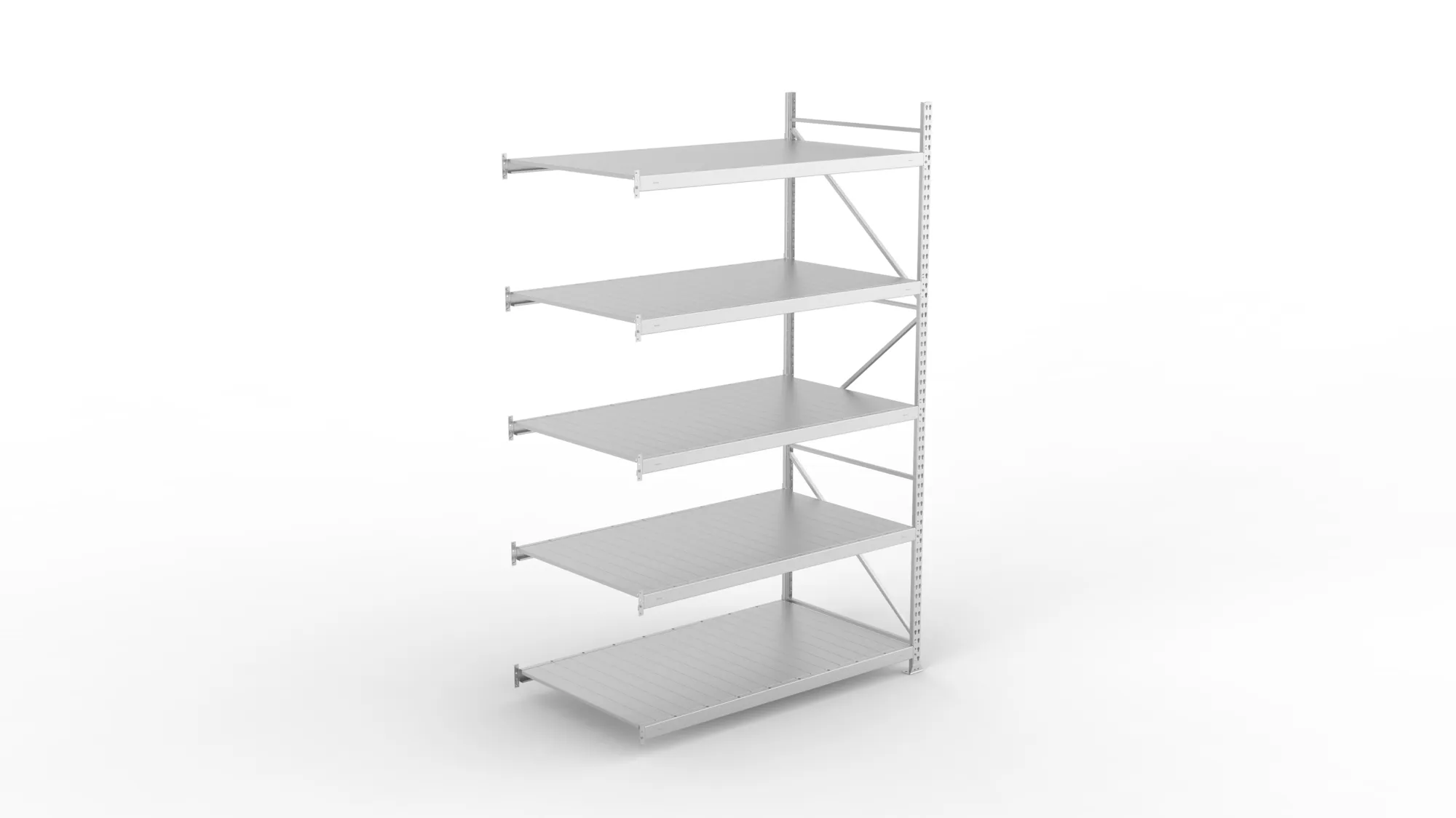 META MINI-RACK, Weitspannregal, Anbauregal, 3000 x 1800 x 1050 mm, Fachlast 600 kg, Stahlpaneelböden, 5 Ebenen – Ansicht von oben