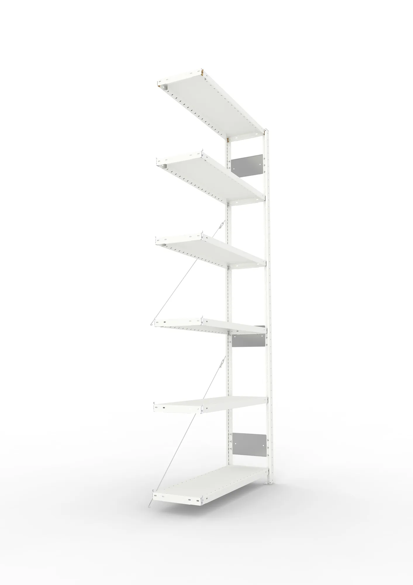 META CLIP S3, Fachbodenregal, Anbauregal, 2500 x 1000 x 300 mm, Fachlast 230 kg, 6 Ebenen, RAL 7035 – Seitenansicht