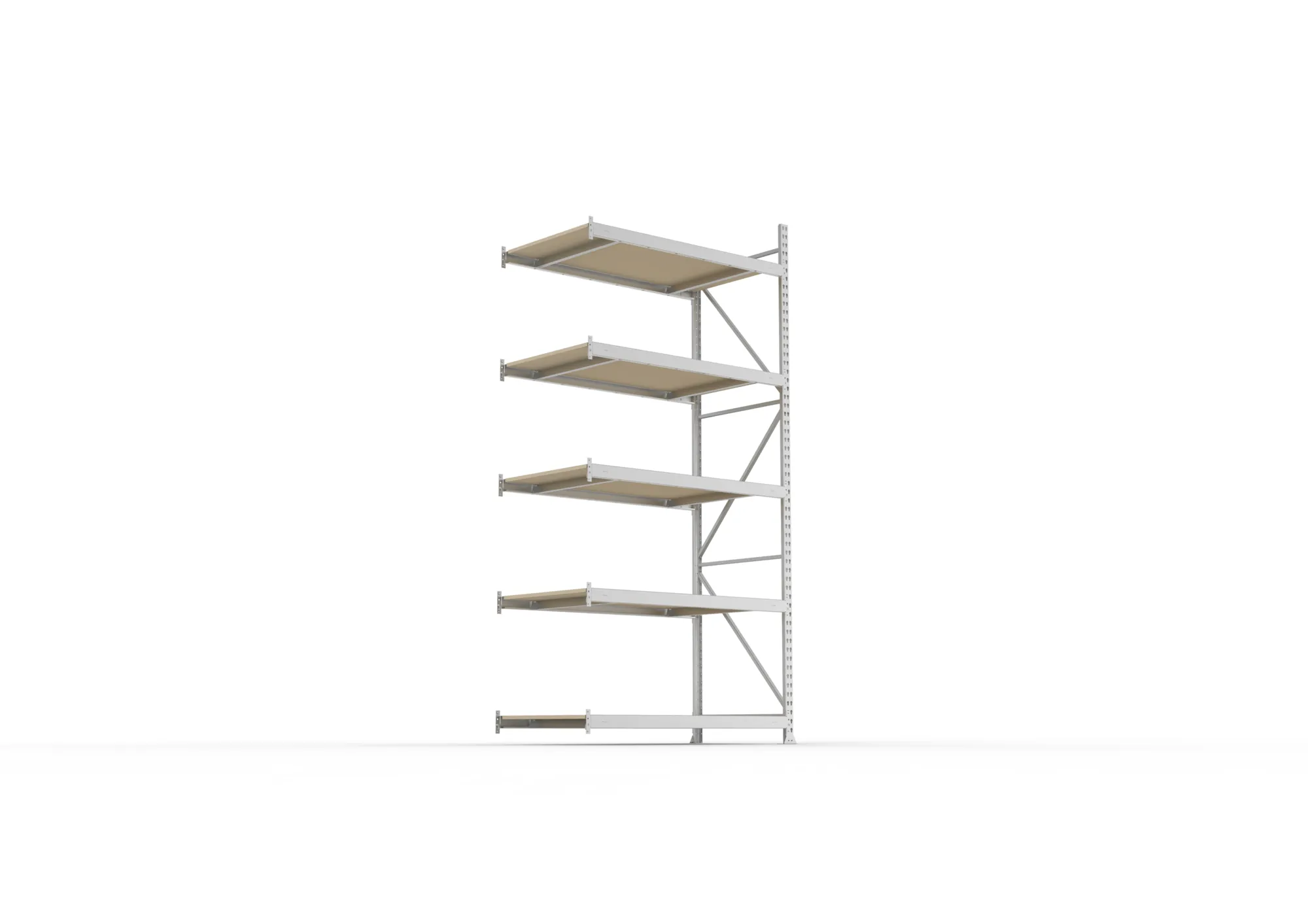 META MINI-RACK, Weitspannregal, Anbauregal, 3000 x 1400 x 800 mm, Fachlast 600 kg, Spanplattenböden, 5 Ebenen – Ansicht von unten