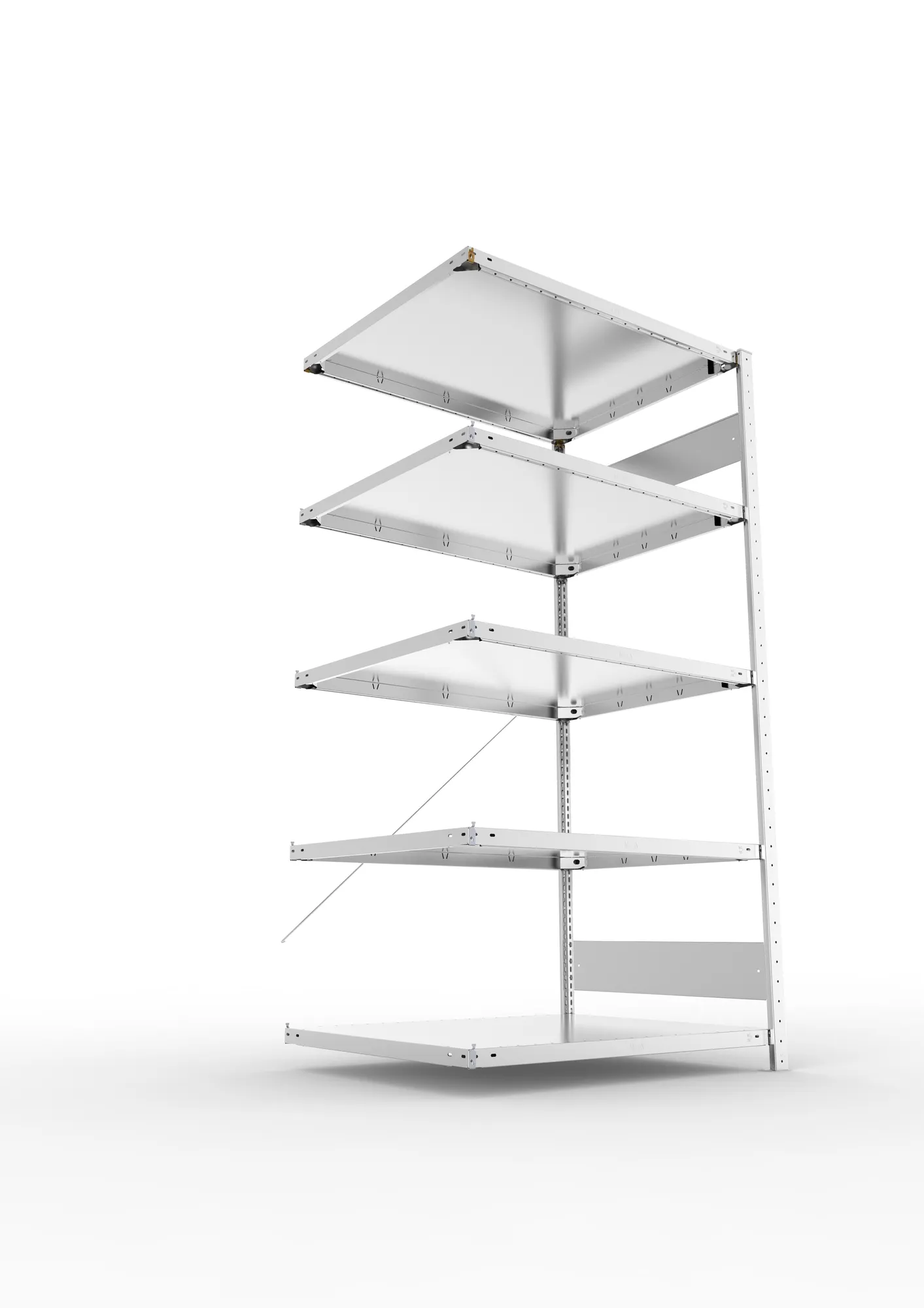 META CLIP S3, Fachbodenregal, Anbauregal, 2000 x 1000 x 800 mm, Fachlast 230 kg, 5 Ebenen, verzinkt – Ansicht von unten