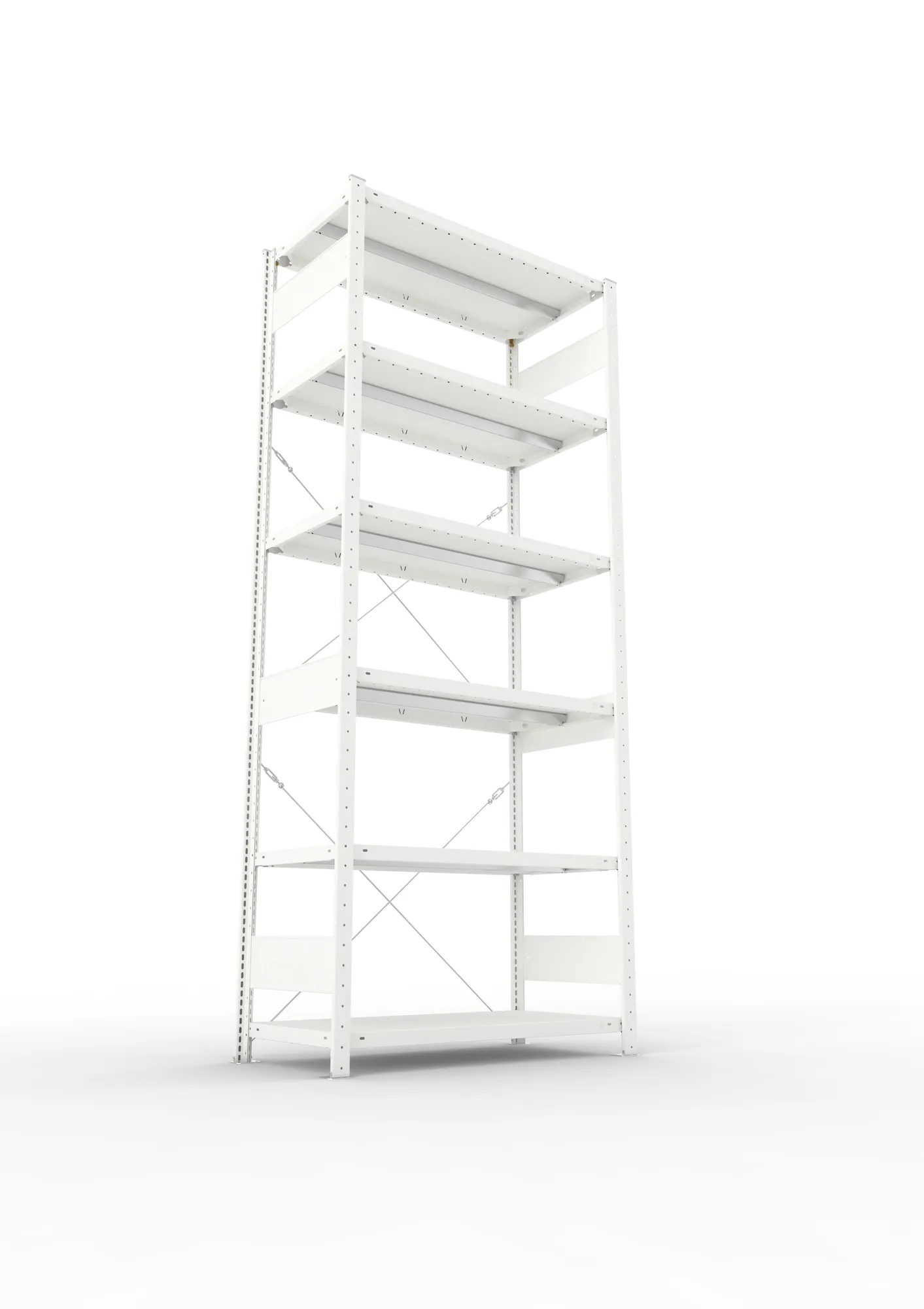 META CLIP, Fachbodenregal, Grundregal, 2500 x 1000 x 500 mm, Fachlast 330 kg, 6 Ebenen, RAL 7035 – Ansicht von unten