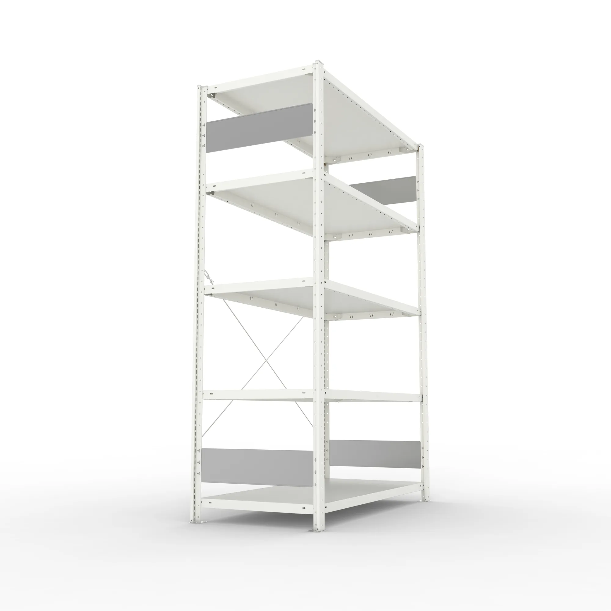 META CLIP S3, Fachbodenregal, Grundregal, 2000 x 1300 x 600 mm, Fachlast 150 kg, 5 Ebenen, RAL 7035 – Seitenansicht