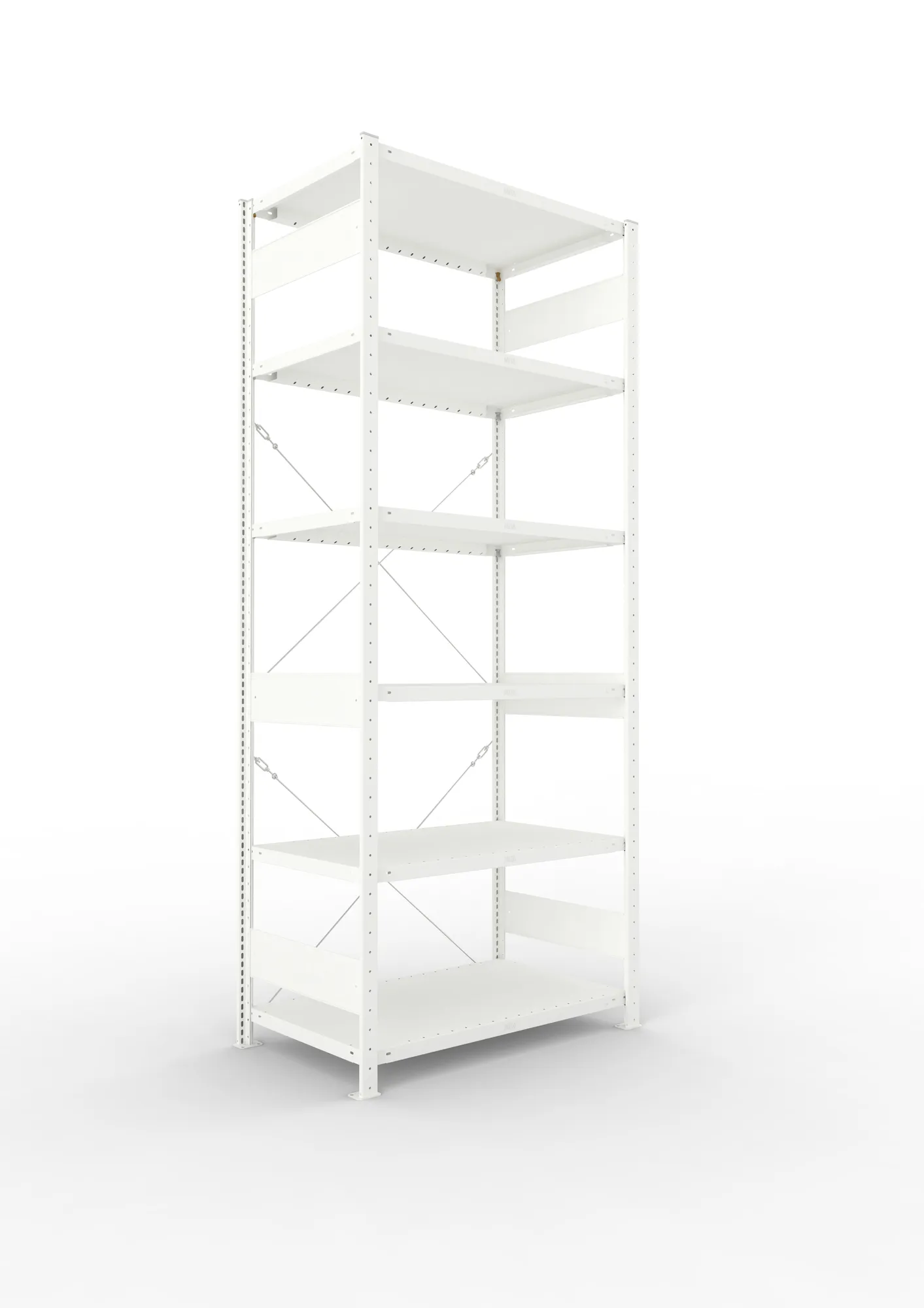 META CLIP, Fachbodenregal, Grundregal, 2500 x 1000 x 600 mm, Fachlast 230 kg, 6 Ebenen, RAL 7035 – Ansicht in Blickhöhe