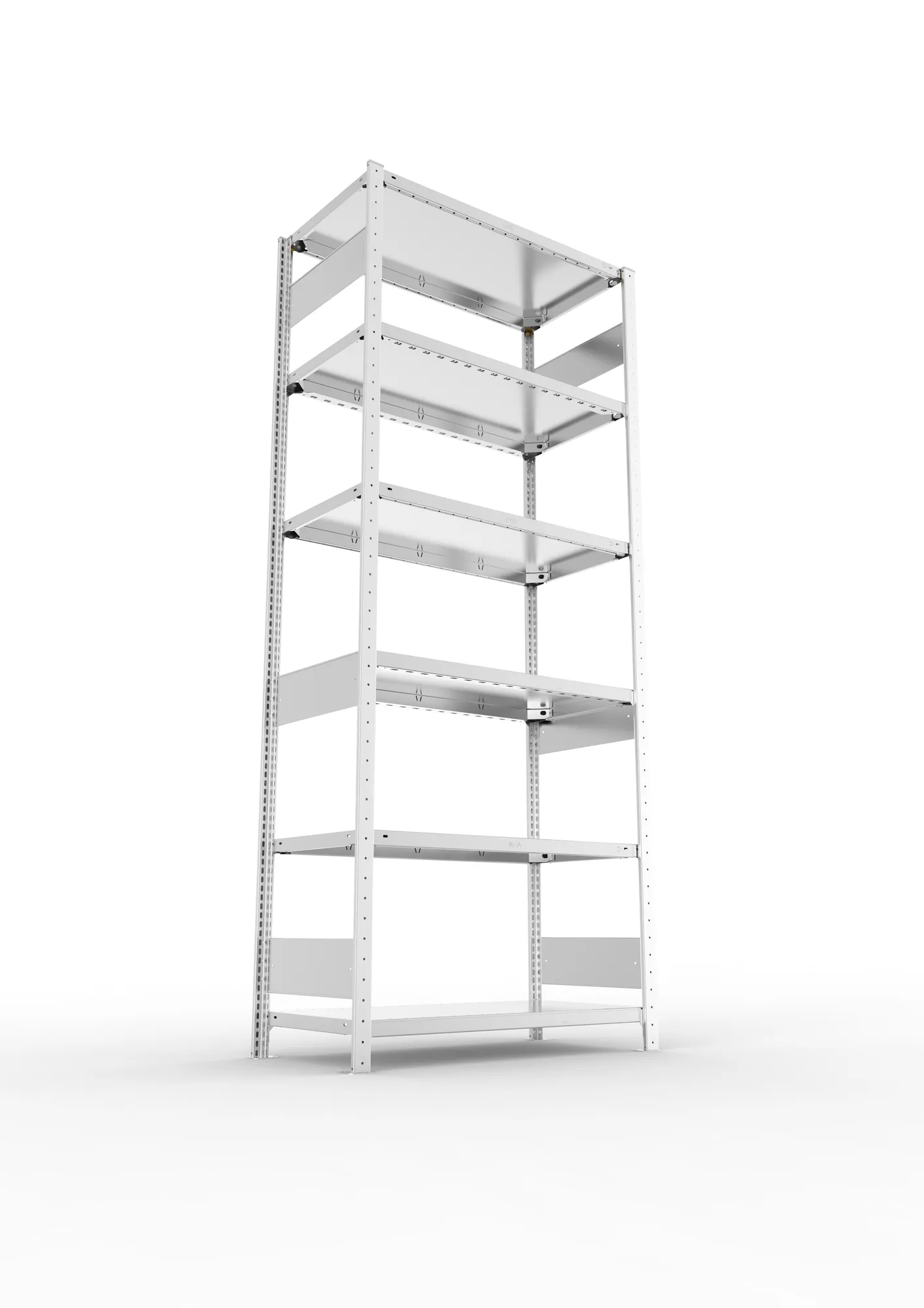 META CLIP S3, Fachbodenregal, Grundregal, 2500 x 1000 x 500 mm, Fachlast 150 kg, 6 Ebenen, Längsriegel, verzinkt – Ansicht von unten