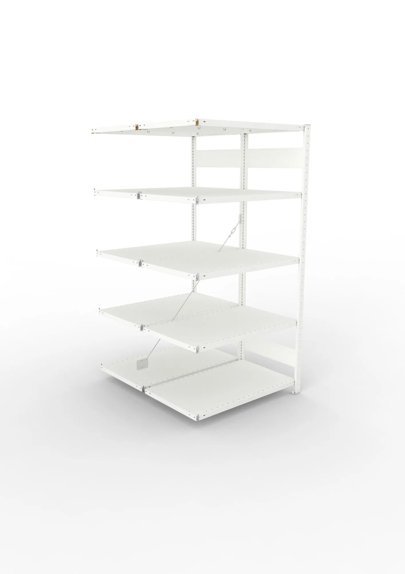 META CLIP, Fachbodenregal, Doppel-Anbauregal, 2000 x 1000 x 600 mm, Fachlast 150 kg, 5 Ebenen, RAL 7035 – Ansicht von oben