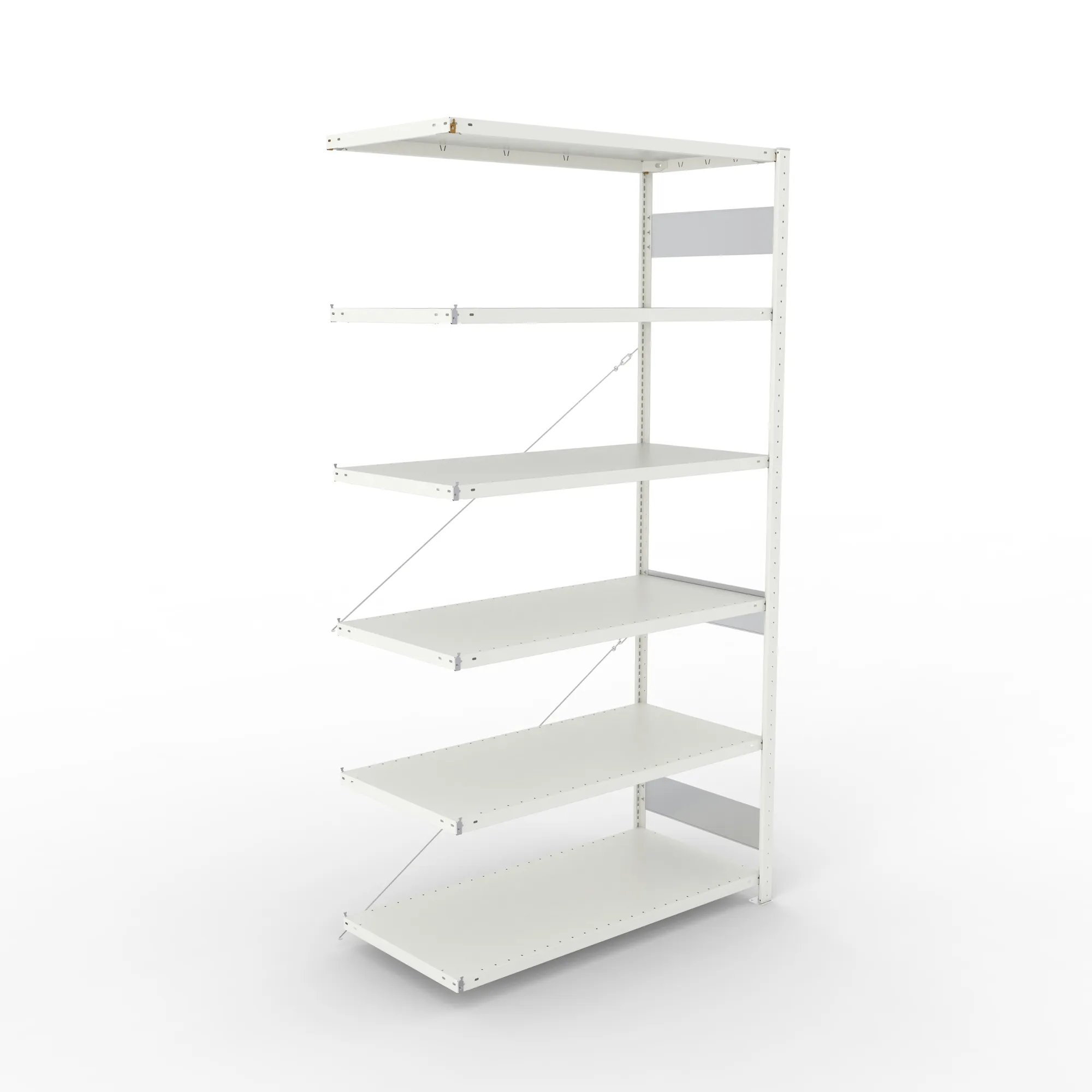 META CLIP S3, Fachbodenregal, Anbauregal, 2500 x 1300 x 600 mm, Fachlast 150 kg, 6 Ebenen, RAL 7035 – Ansicht von oben