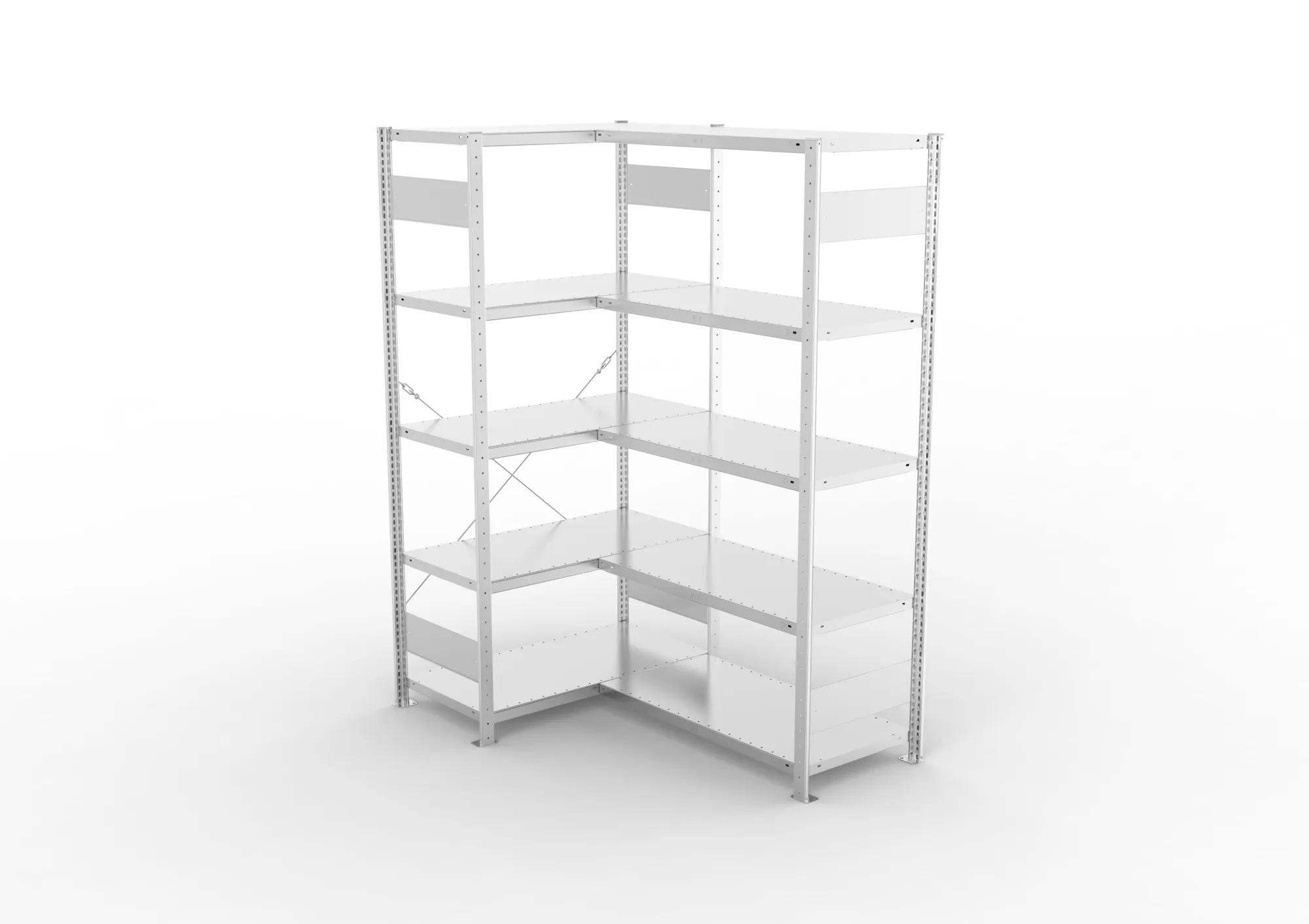 META CLIP, Eckregal, 2000 x 1000 x 500 mm, Fachlast 100 kg, 5 Ebenen, verzinkt – Ansicht von oben
