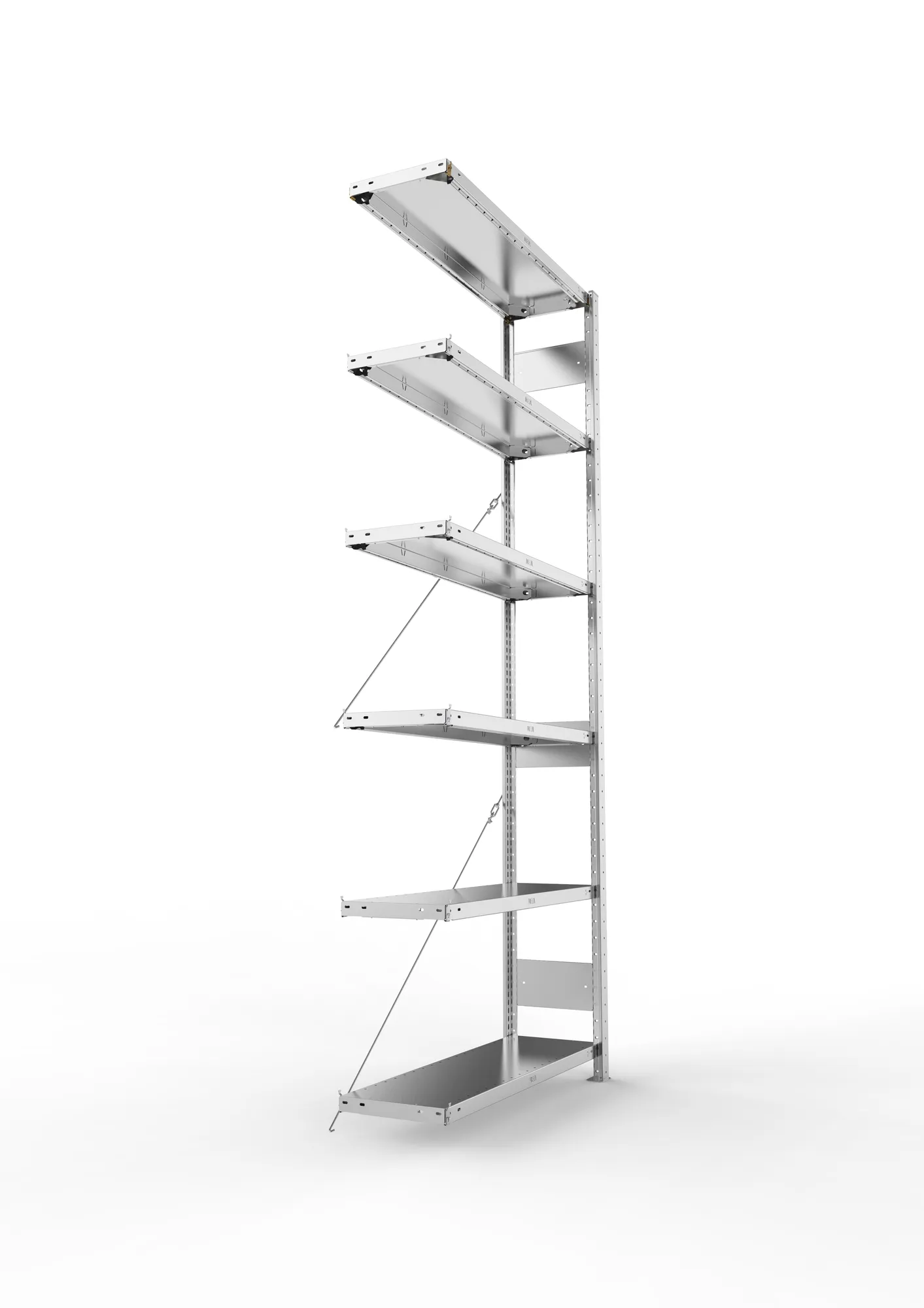 META CLIP, Fachbodenregal, Anbauregal, 2500 x 1000 x 300 mm, Fachlast 150 kg, 6 Ebenen, verzinkt – Seitenansicht