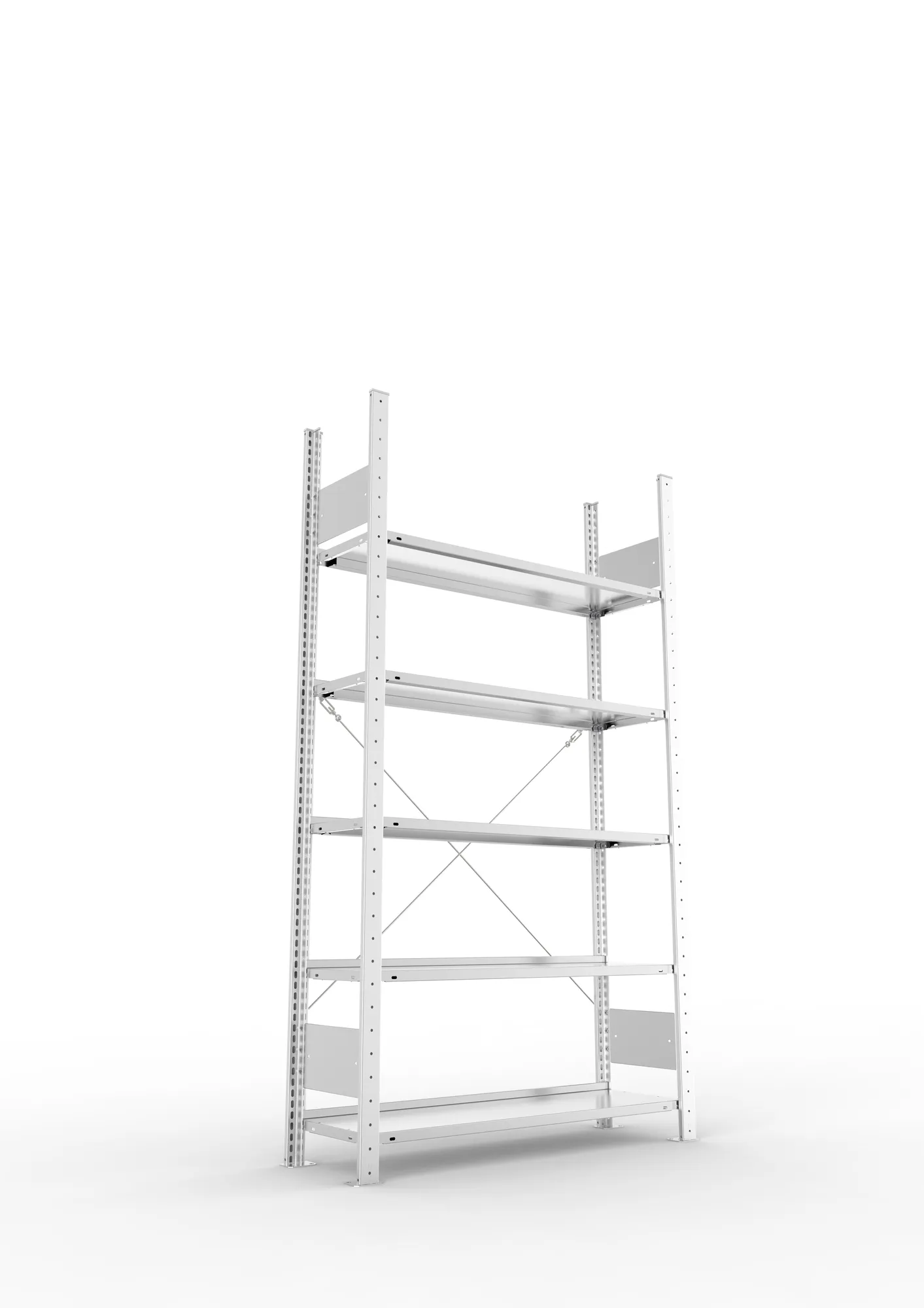 META CLIP COMPACT S3, Büro-Steckregal, Grundregal, 1850 x 1000 x 300 mm, Fachlast 80 kg, 5+0 Ebenen, Endanschlag, verzinkt – Ansicht von unten