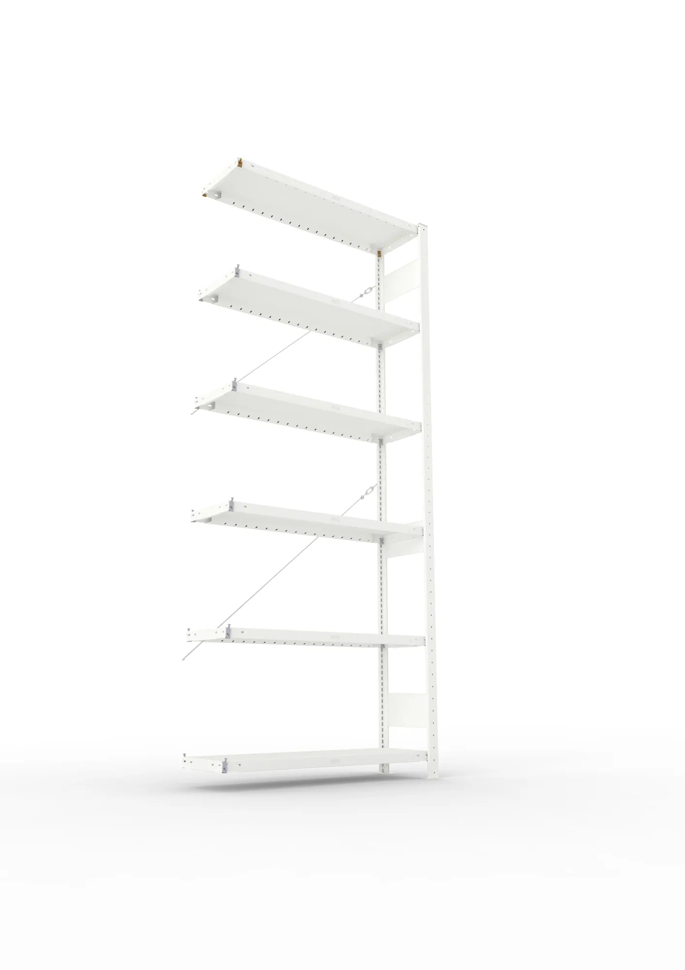 META CLIP, Fachbodenregal, Anbauregal, 2500 x 1000 x 300 mm, Fachlast 230 kg, 6 Ebenen, RAL 7035 – Ansicht von unten