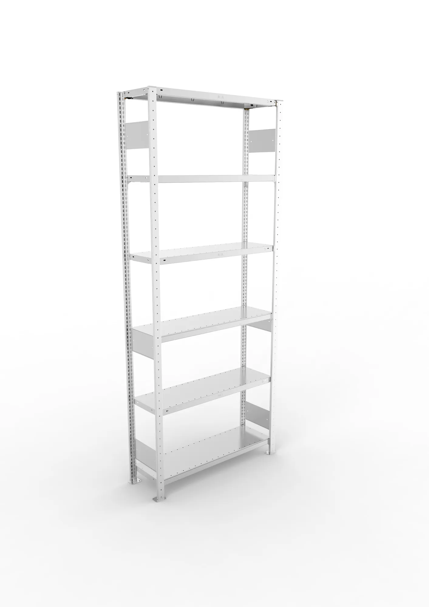 META CLIP S3, Fachbodenregal, Grundregal, 2500 x 1000 x 300 mm, Fachlast 150 kg, 6 Ebenen, Längsriegel, verzinkt – Ansicht von oben