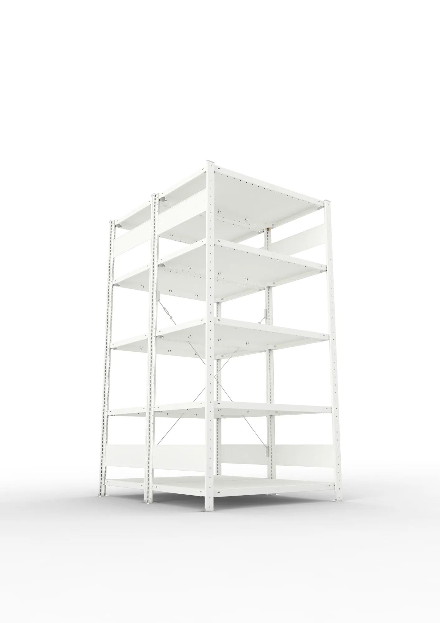META CLIP, Fachbodenregal, Doppel-Grundregal, 2000 x 1000 x 600 mm, Fachlast 150 kg, 5 Ebenen, RAL 7035 – Ansicht von unten
