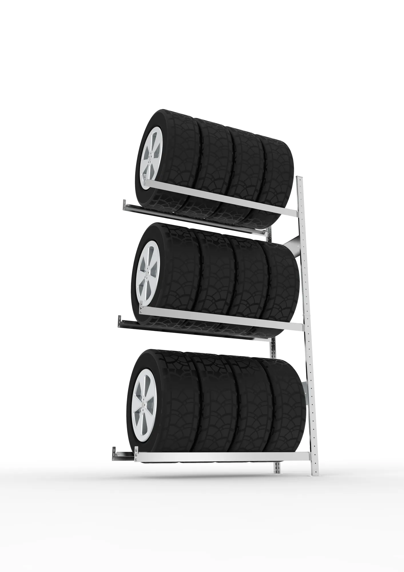 META CLIP SPLIT, Reifenregal, Anbauregal, 2000 x 1150 x 400 mm, Fachlast 150 kg, 3 Ebenen, verzinkt – Ansicht von unten