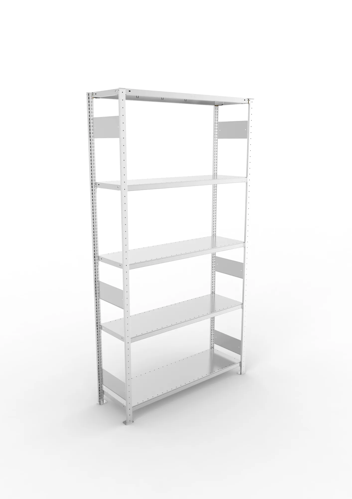 META CLIP S3, Fachbodenregal, Grundregal, 2500 x 1300 x 400 mm, Fachlast 230 kg, 5 Ebenen, Längsriegel, verzinkt – Ansicht von oben