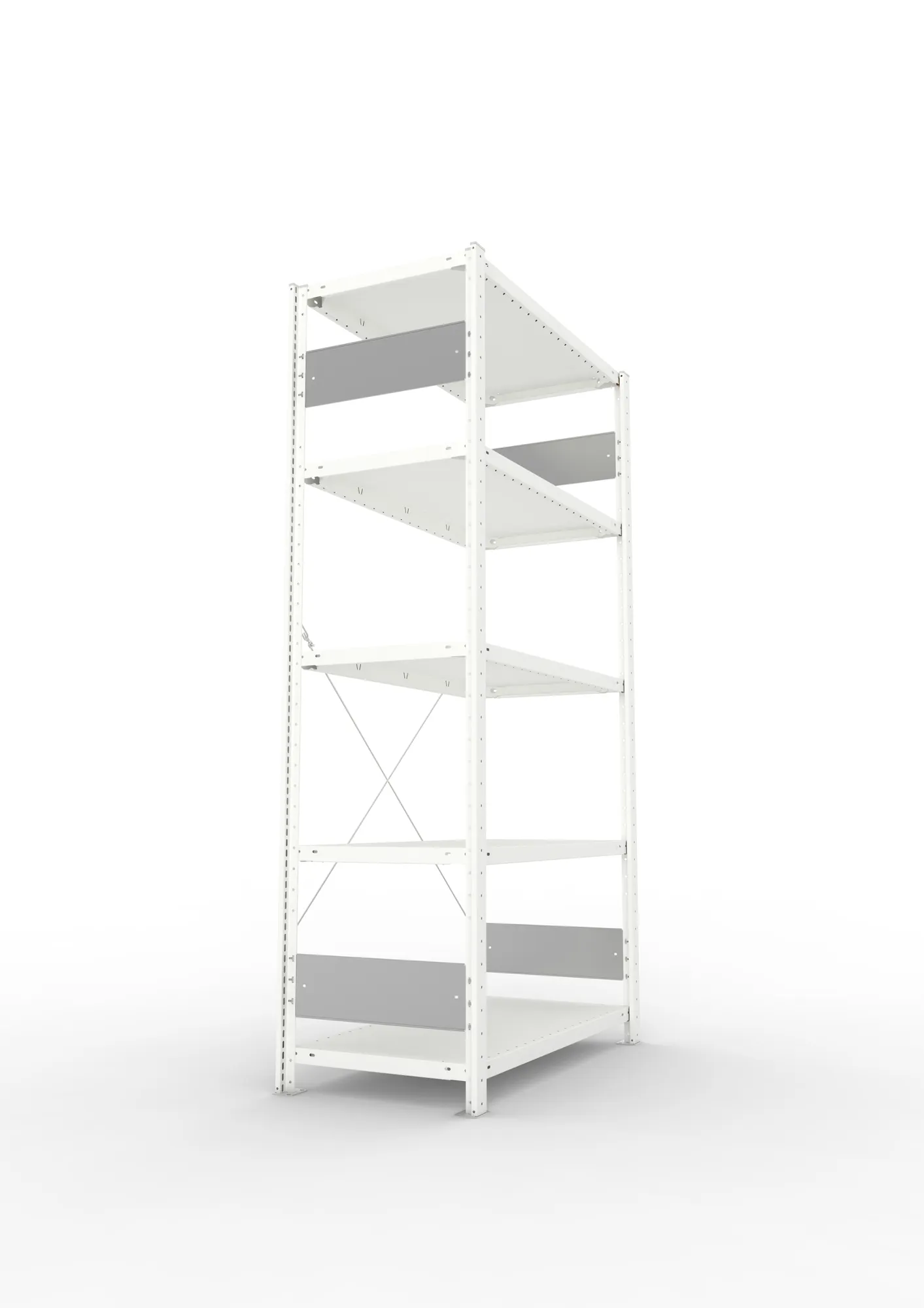 META CLIP S3, Fachbodenregal, Grundregal, 2000 x 1000 x 500 mm, Fachlast 150 kg, 5 Ebenen, RAL 7035 – Seitenansicht